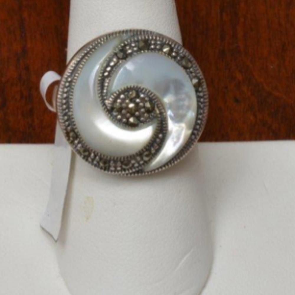 image of Designer 0.925 Sterling Silver And Marcasite Ring Size 6.5, Women's