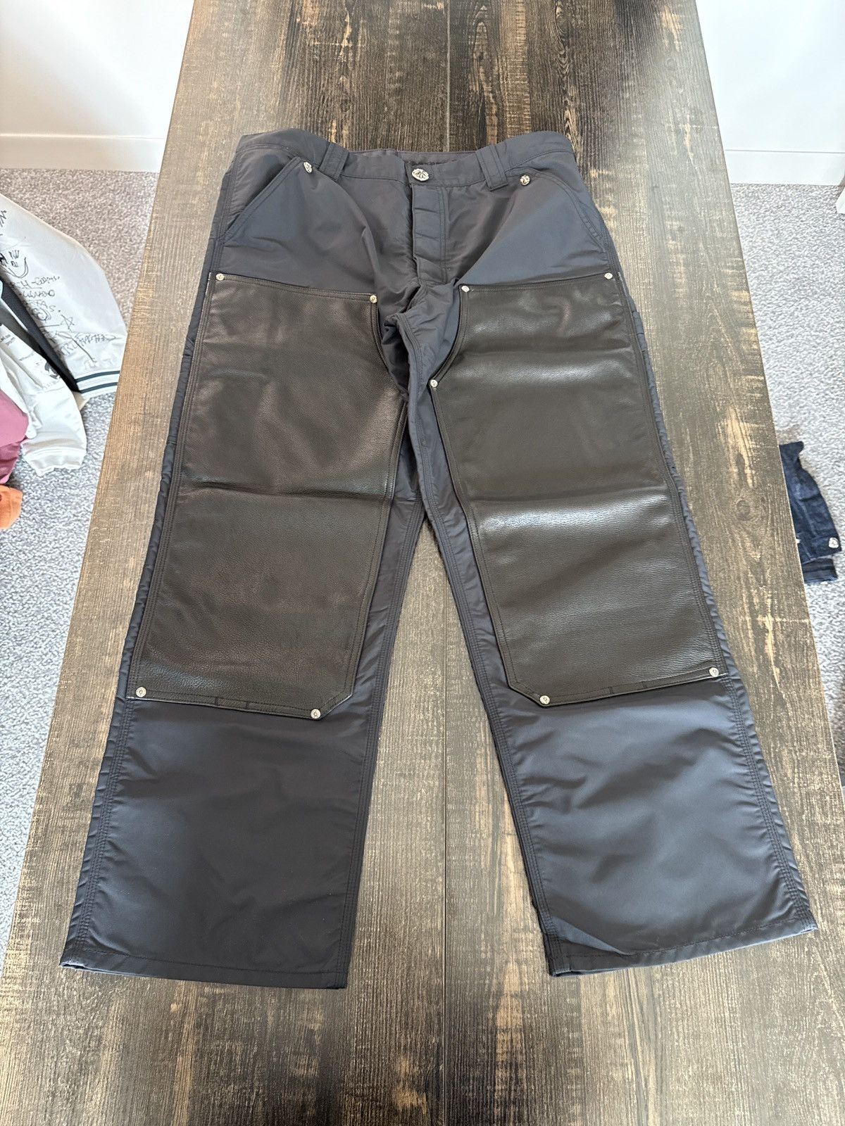 Chrome Heart Half Leather Half Nylon Pants
