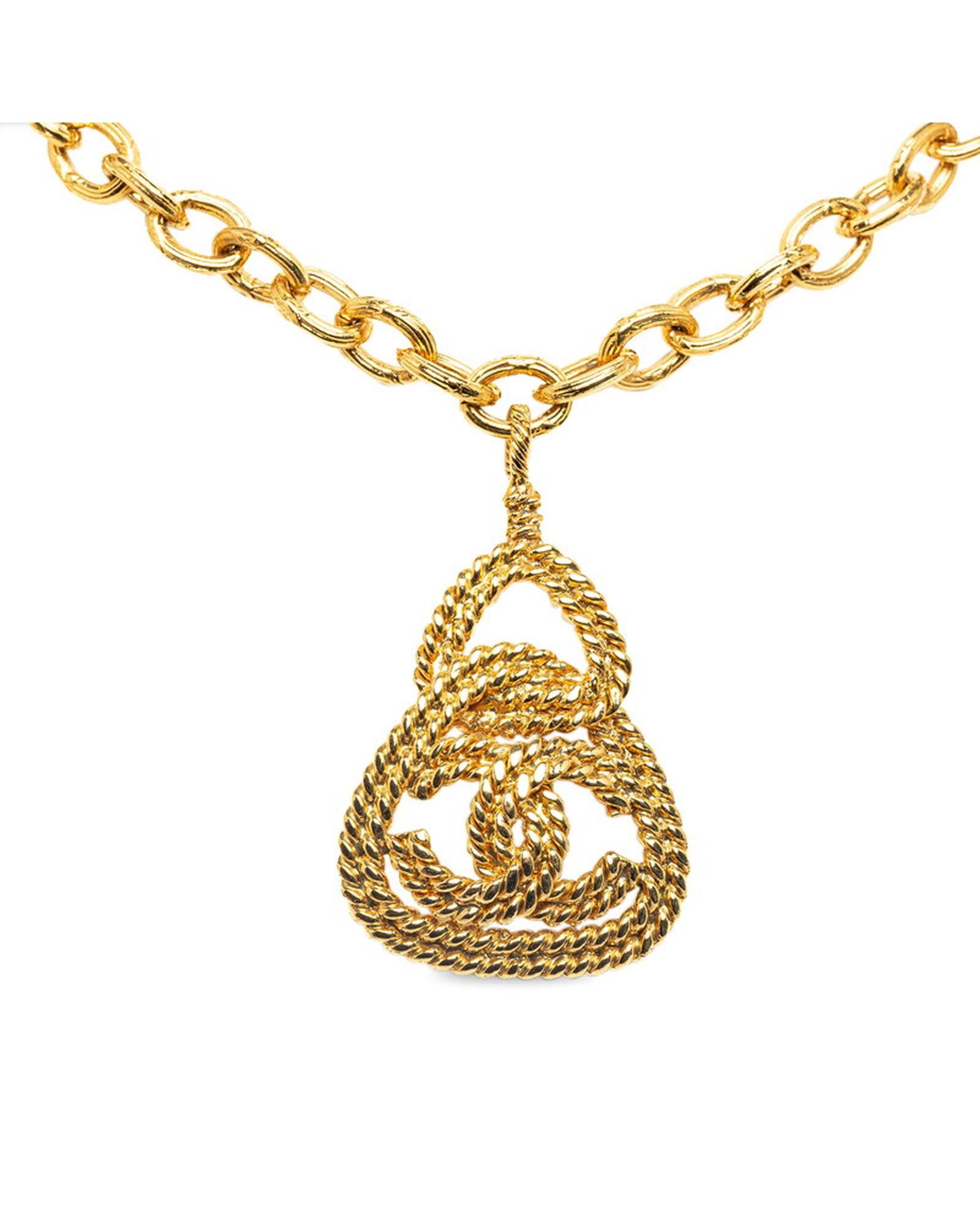 image of Braided Gold Triangle Chain Necklace By Chanel, Women's