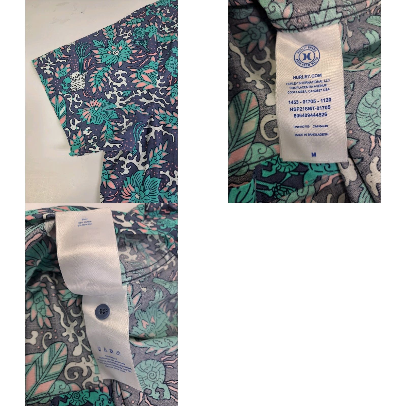 Hurley Hurley Mens Short Sleeve Button Up Shirt Multicolored Sea Print Size Medium #7302 Size US M / EU 48-50 / 2 - 8 Thumbnail