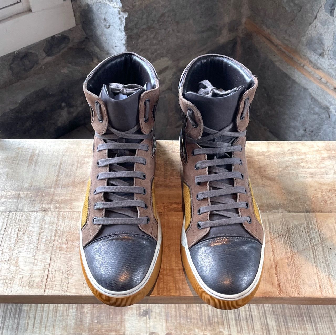 Lanvin Lanvin Yellow Mustard Multi Fabric Combo High-top Sneakers Size US 9 / EU 42 - 2 Thumbnail