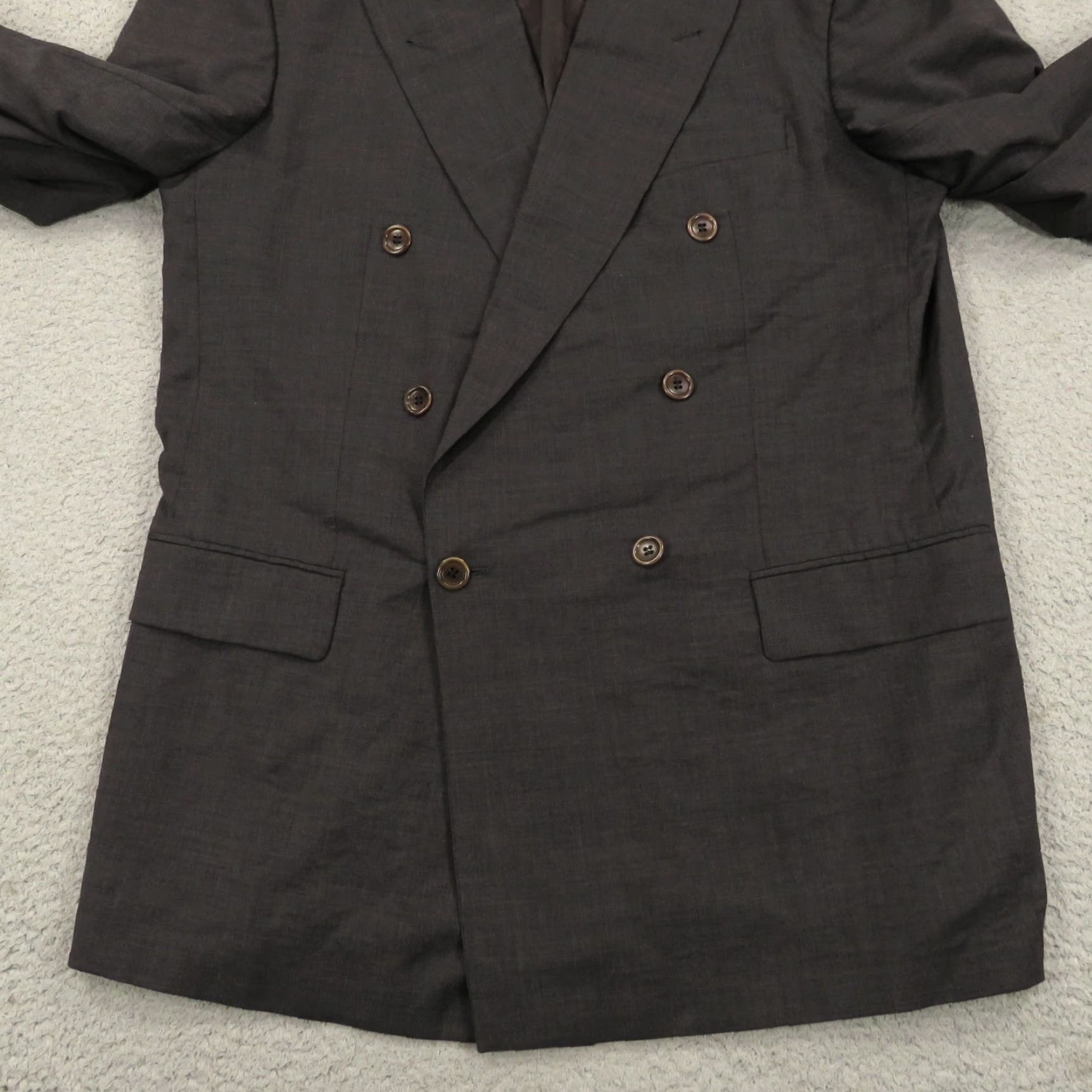 Hugo Boss VINTAGE Hugo Boss Blazer 44L Charcoal Six Button Double Breasted Coat Men Wool Solid Notch Lapel Regular Jacket Regular Mens Size 44R - 4 Thumbnail