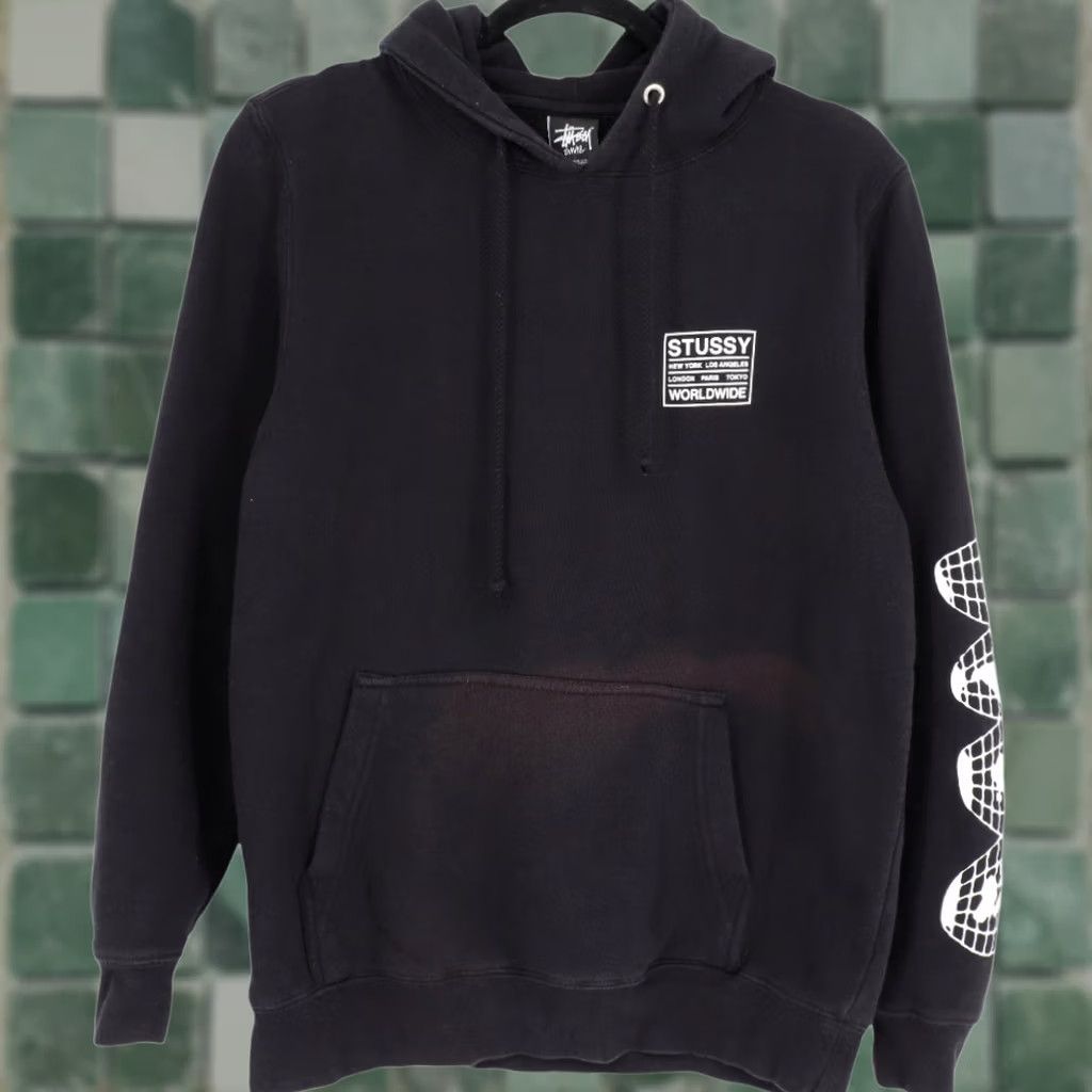 Globe Stussy Worldwide Globe Graphic Hoodie Men's S Black Pullover Sweatshirt Size US S / EU 44-46 / 1 - 1 Thumbnail