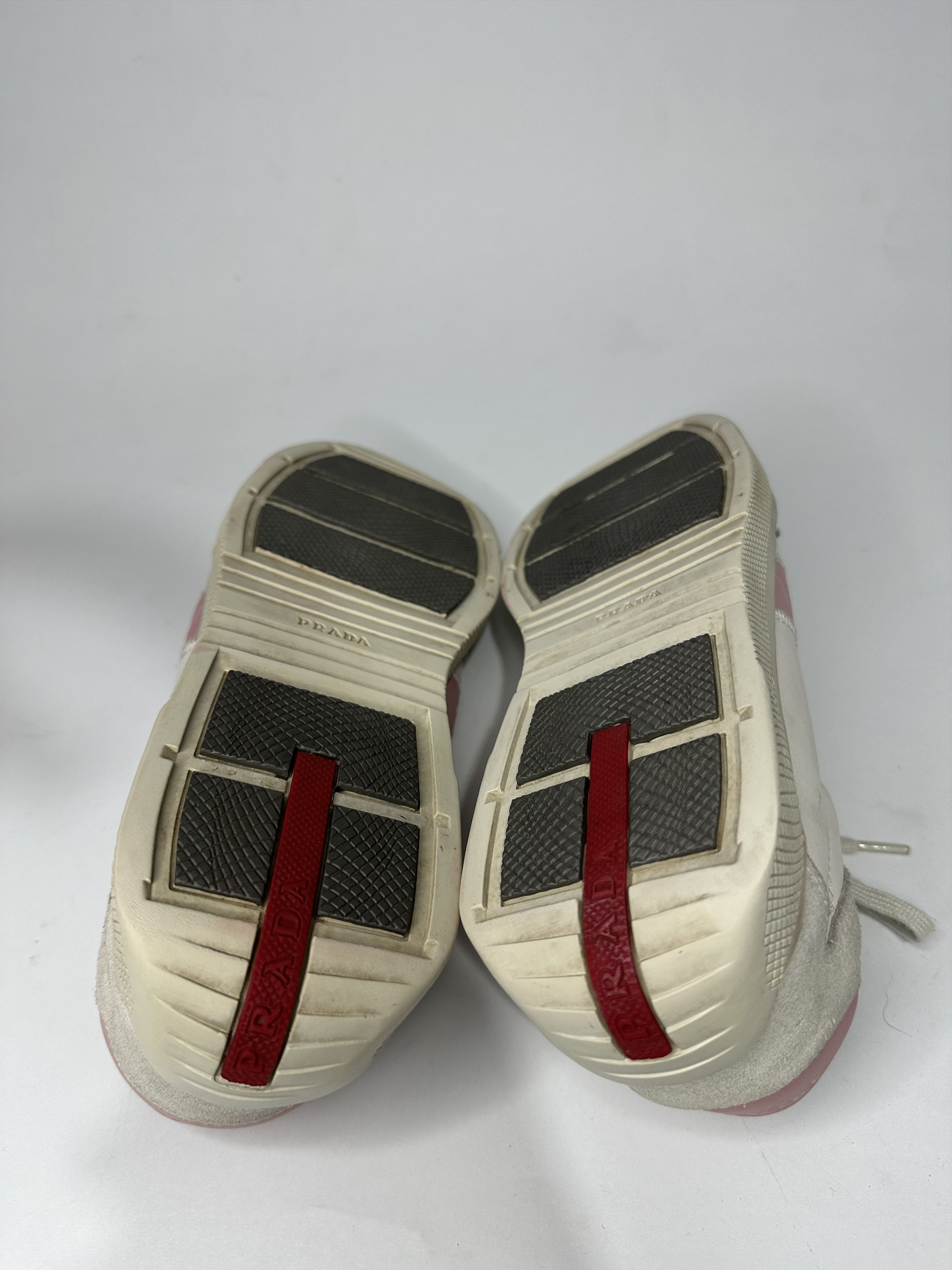 Prada Prada Pink and White Leather Low Top Sneakers. Size US 8 / EU 41 - 8 Thumbnail