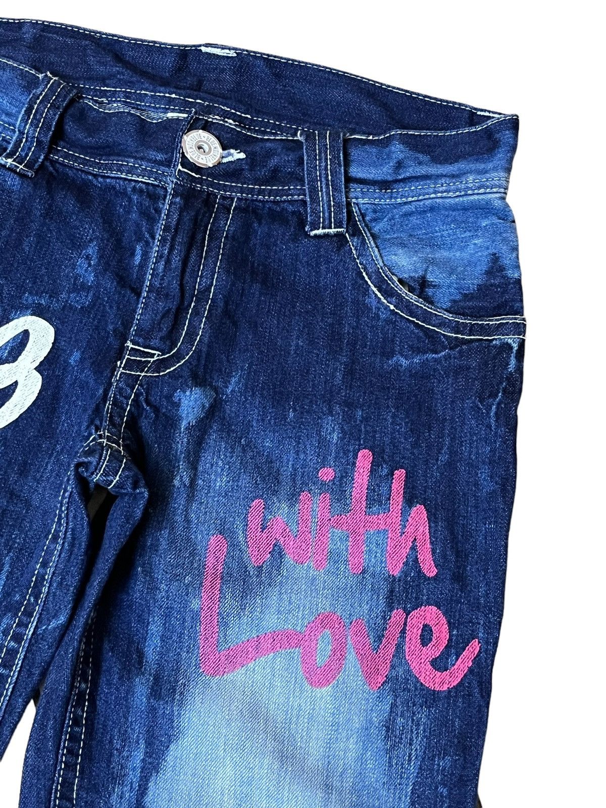 Japanese Brand SICK🔥JAPANESE BMB BLUE MOON BLUE STRAIGHT LEG PAINTED JEANS Size US 32 / EU 48 - 4 Thumbnail