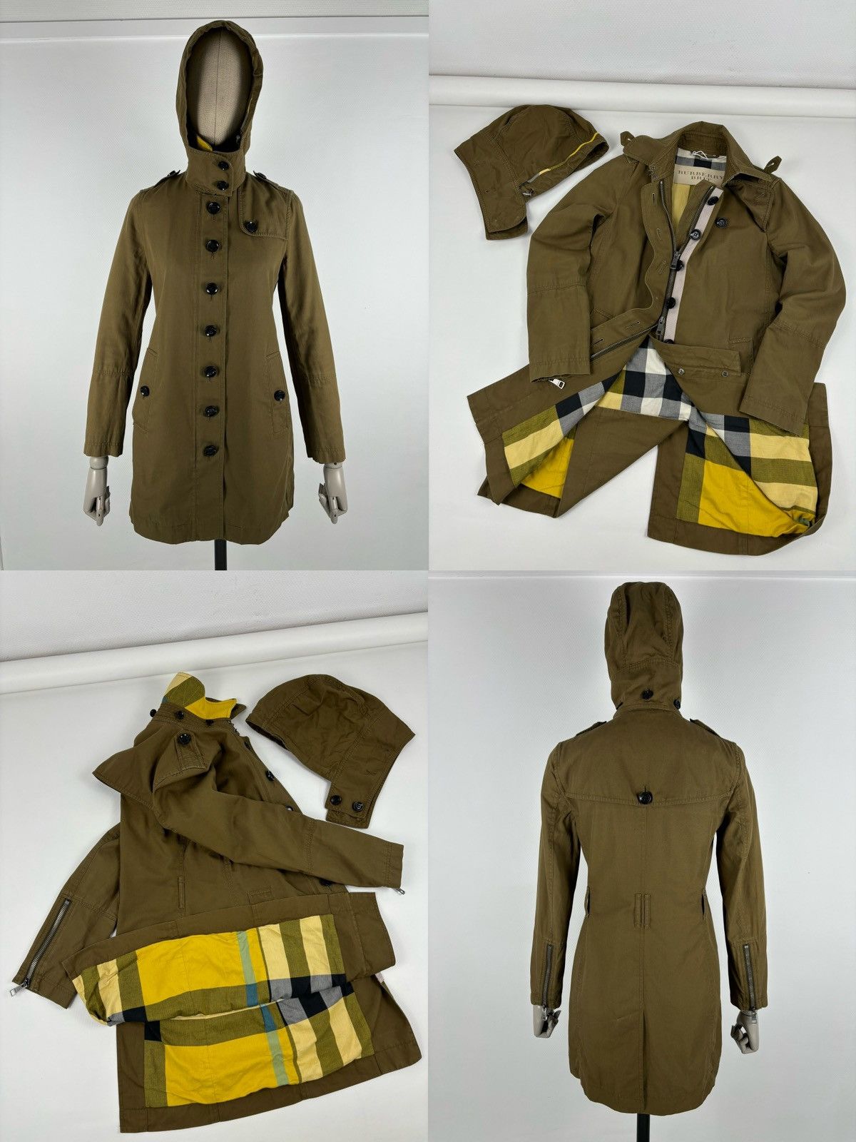 Burberry × Burberry Prorsum × Designer BRIT Nova Check Khaki Coat Hooded Trench Zip Jacket Bomber USA 4 UK 6 Size S / US 4 / IT 40 - 1 Thumbnail
