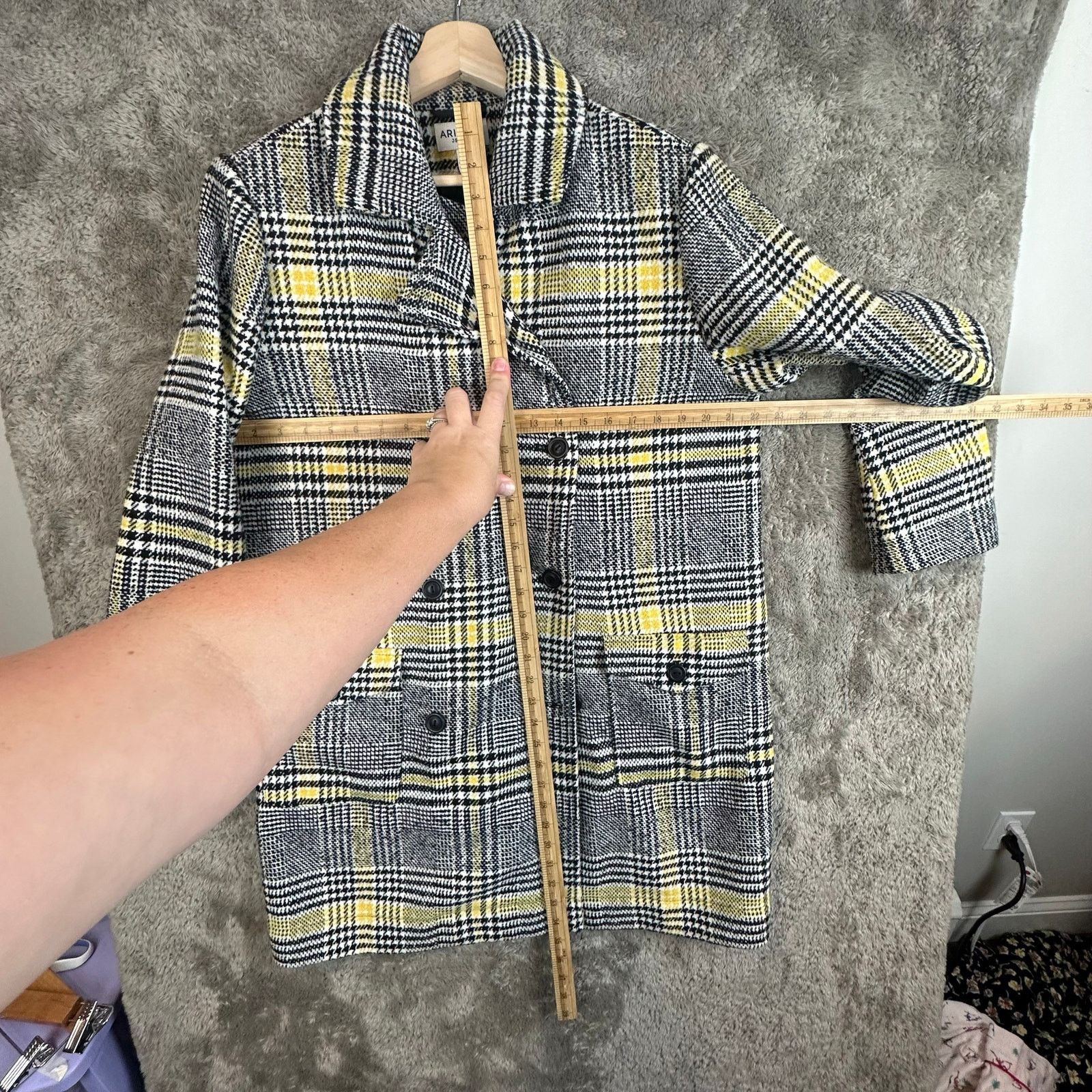 Arizona Jean Co. NWT Vintage Wool Blend Black Yellow Plaid Pea Coat L Y2K Size L / US 10 / IT 46 - 8 Thumbnail