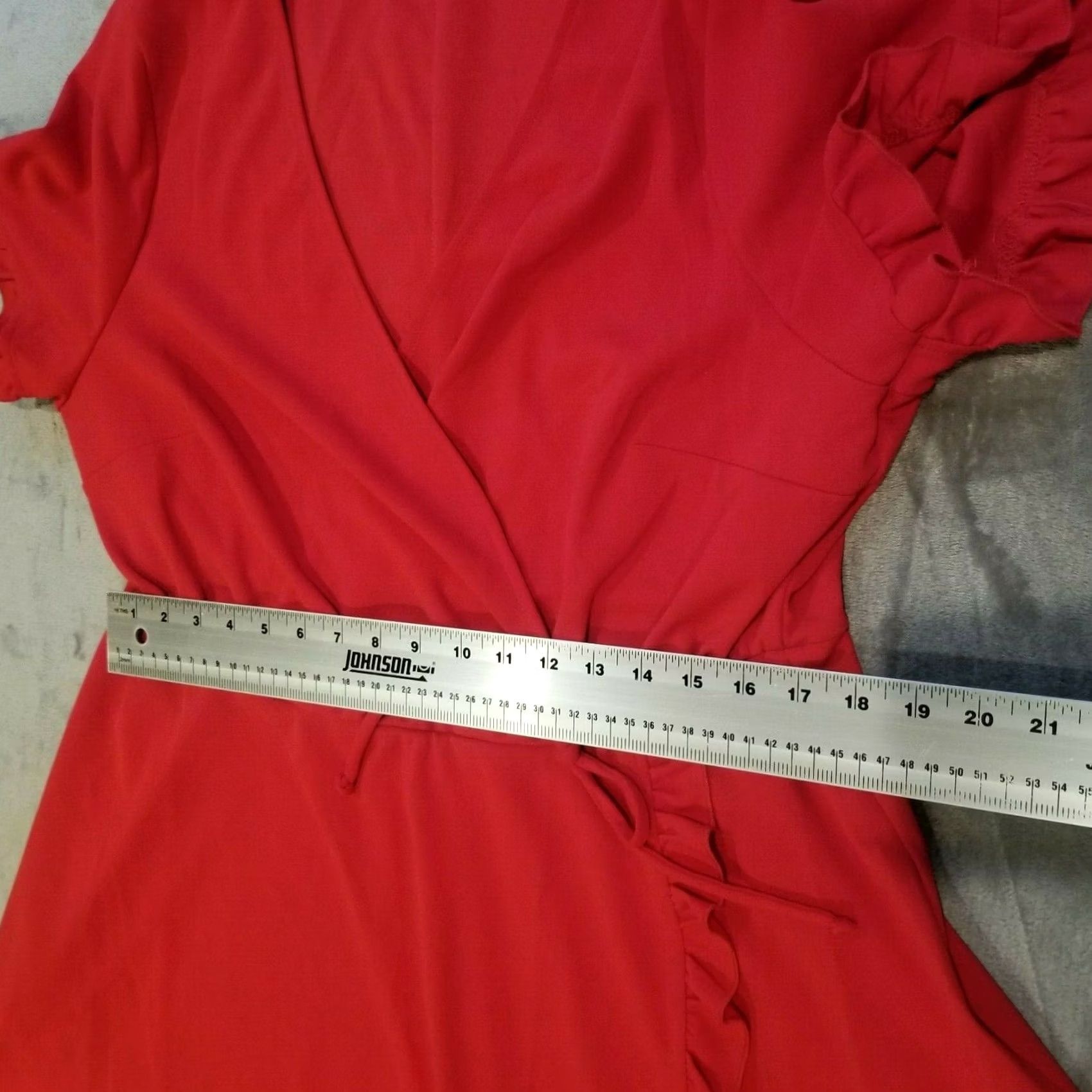Vintage Love Squared Trendy Plus Size Faux-Wrap Dress Red 2X Short Sleeve Ruffle Trim Midi Dress Womens Size 40" / US 18 - 7 Thumbnail