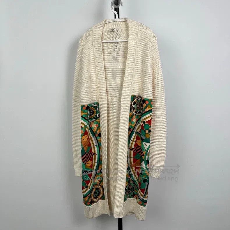 Hermes Long-length colorful knitted cardigan