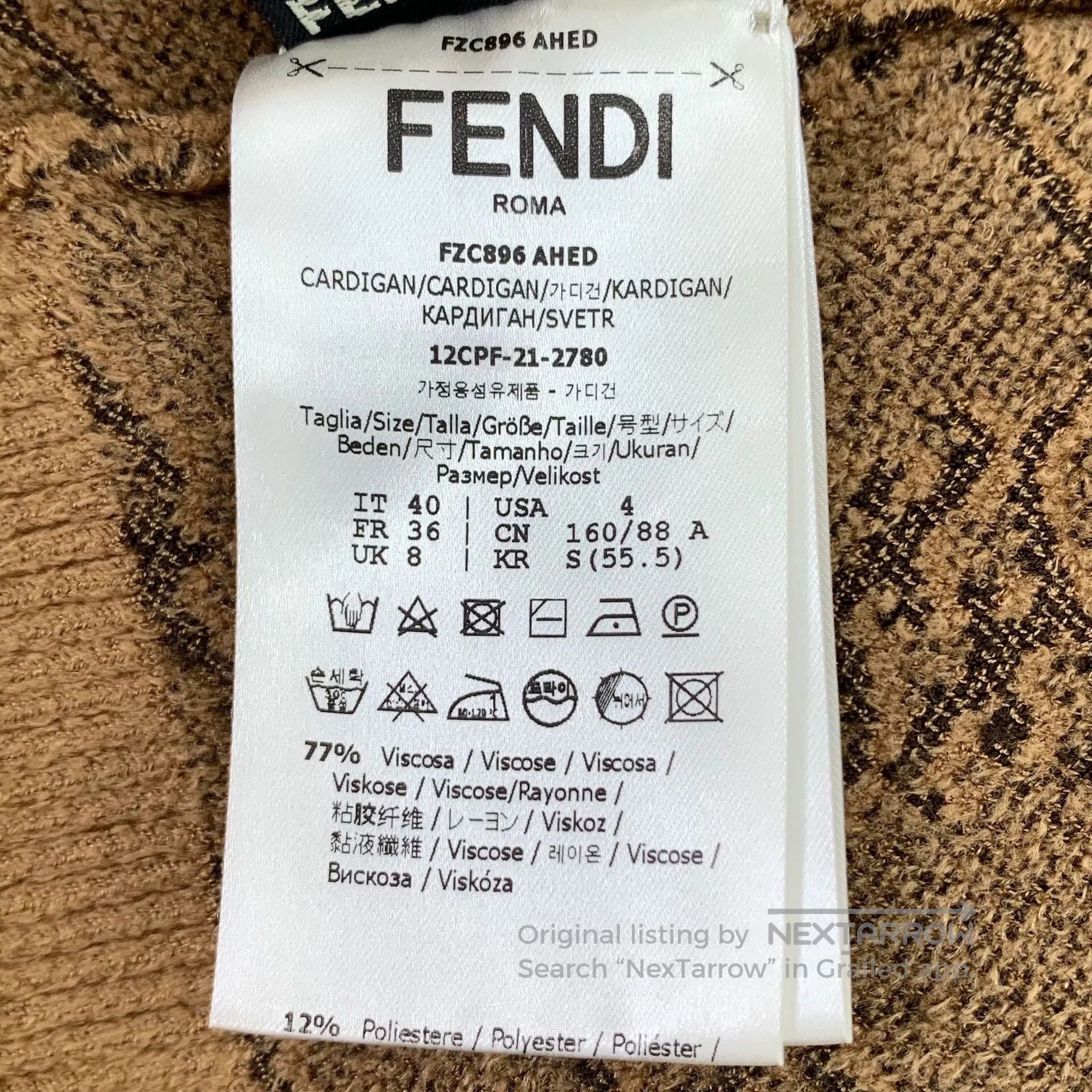 Fendi fendi brown patterned v-neck knit cardigan. Size US M / EU 48-50 / 2 - 7 Thumbnail