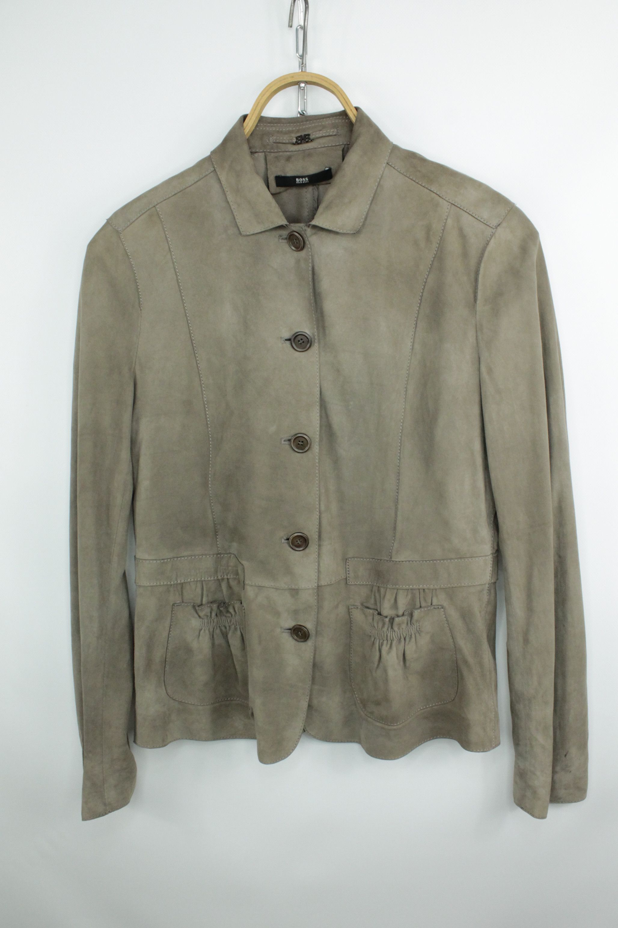 Genuine Leather × Hugo Boss Hugo Boss Gray Suede Leather Women's Jacket Size L / US 10 / IT 46 - 1 Thumbnail