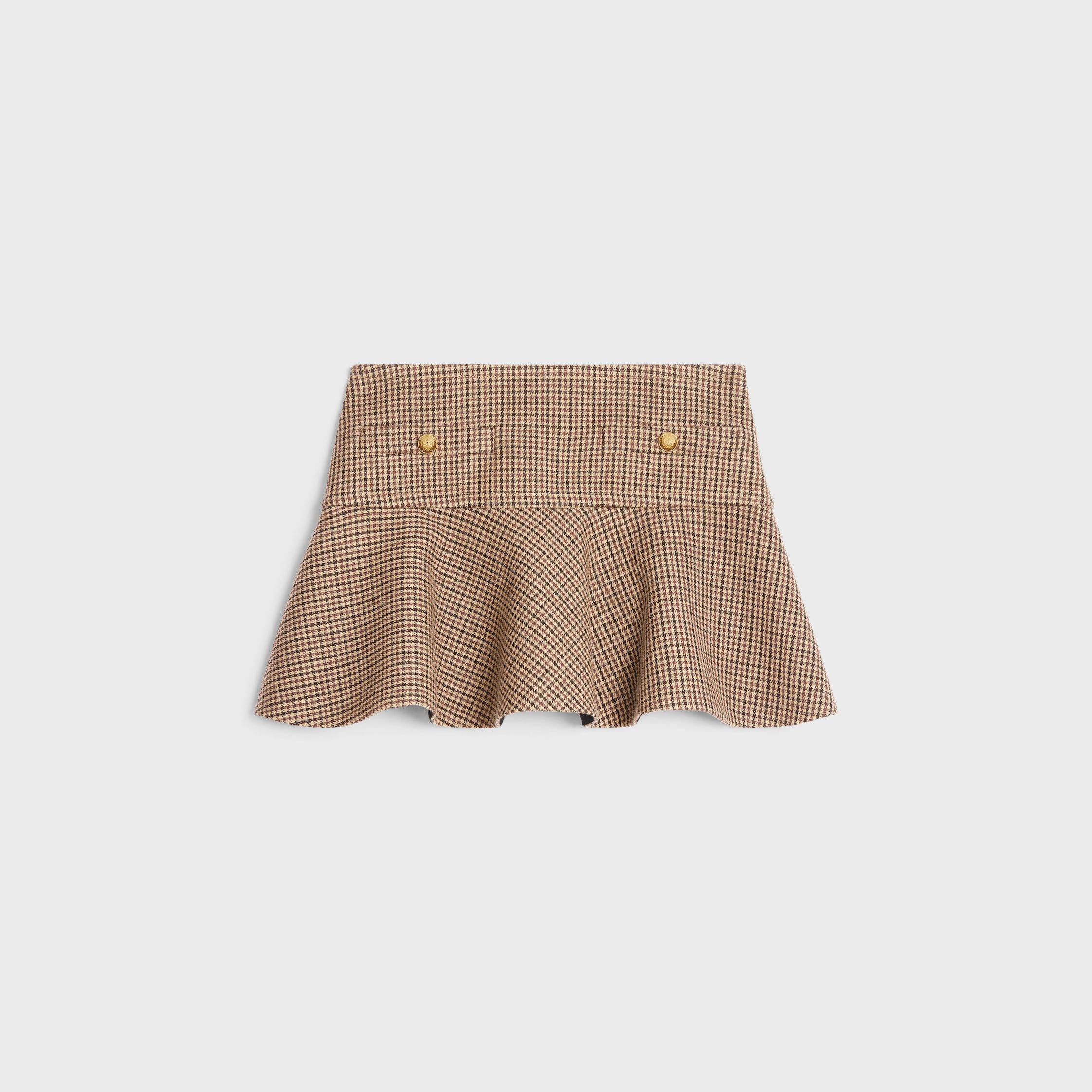 Celine MINI SKIRT IN DOUBLE HOUNDSTOOTH WOOL bordo/beige/black Size 25" / US 0 / IT 36 - 1 Thumbnail