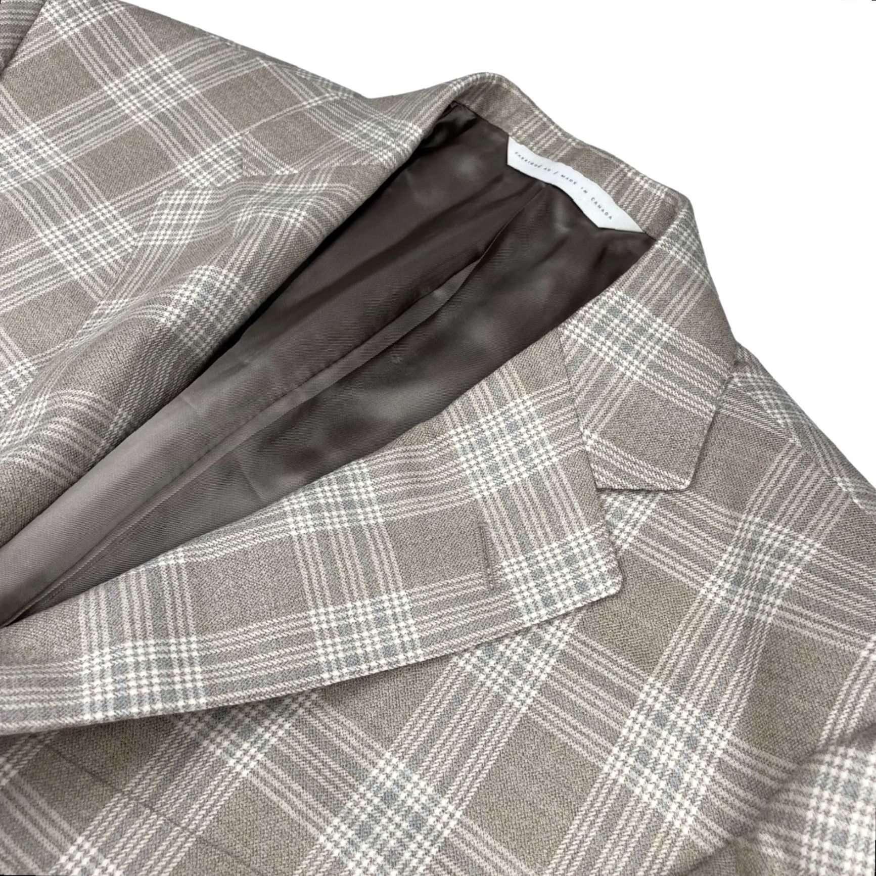 Vintage Samuelsohn Men’s Bespoke Blazer Jacket Beige/Gray Plaid 2-Button Front 38R Wool Super 120’s Canada Vintage No Size 38R - 2 Thumbnail