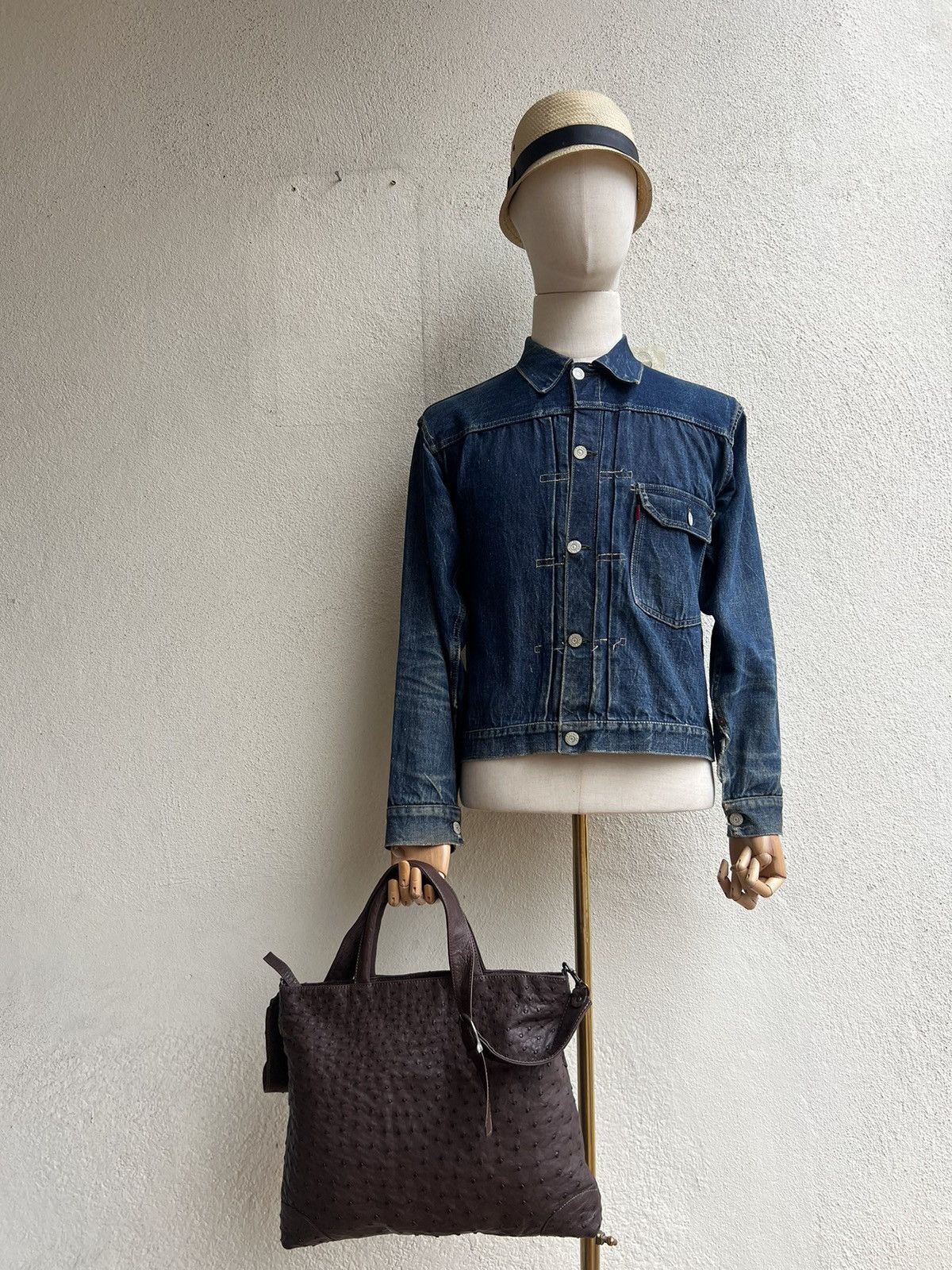 Leather Vintage Ostrich Leather 2 Way Bag AKI Leather Work Japan Size ONE SIZE - 6 Thumbnail