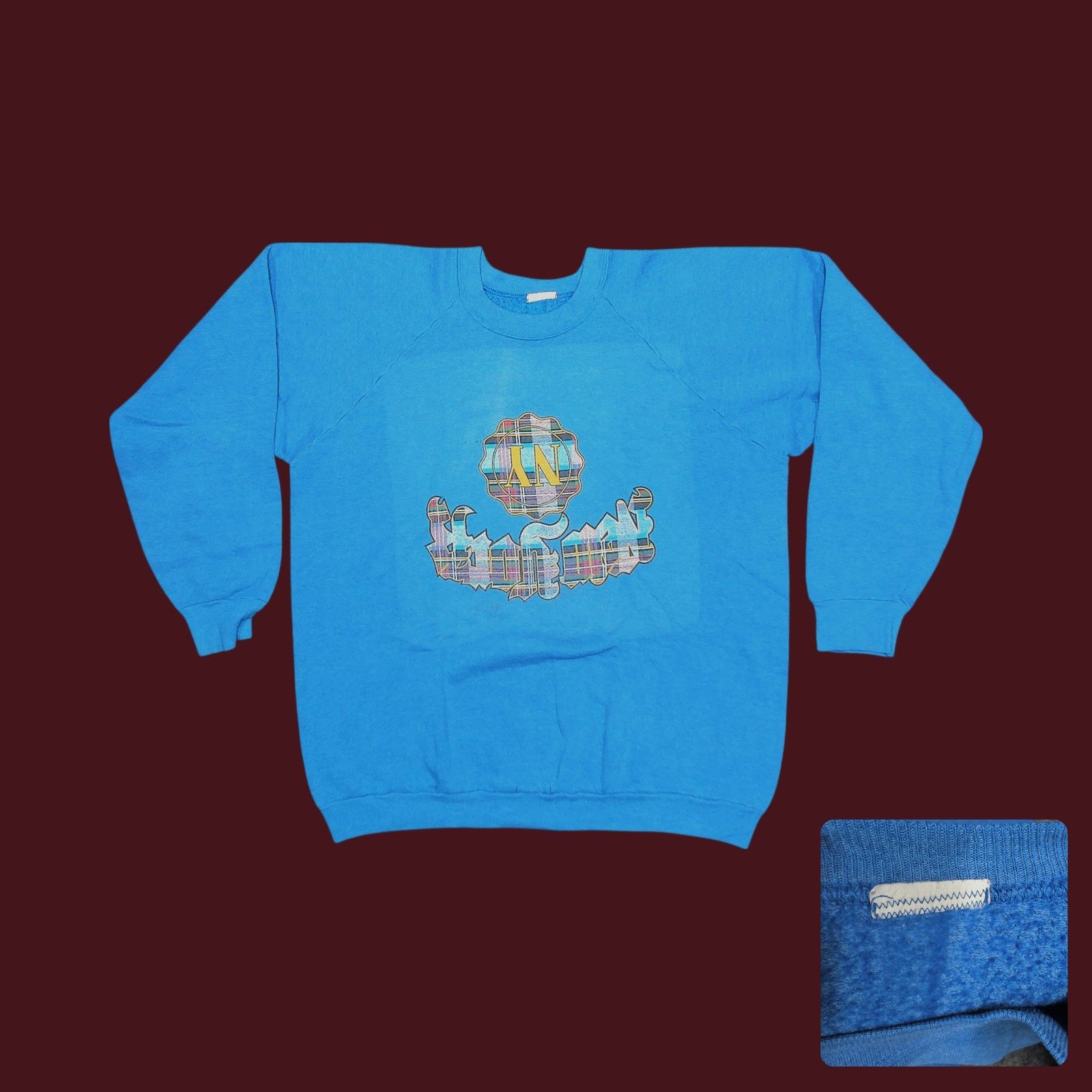 Vintage Vintage 80s Faded Blue NY Upside Down Error Sweatshirt Size US L / EU 52-54 / 3 - 1 Thumbnail
