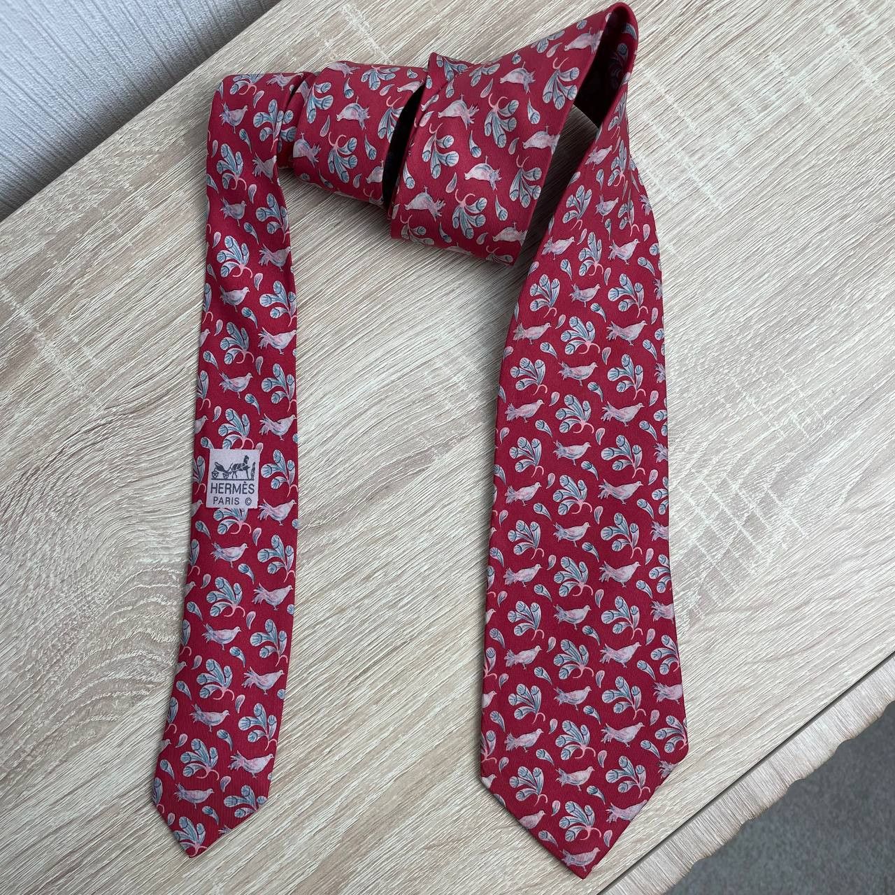 Hermes Hermes Paris Silk Tie 7071 TA Birds Red Size ONE SIZE - 3 Thumbnail
