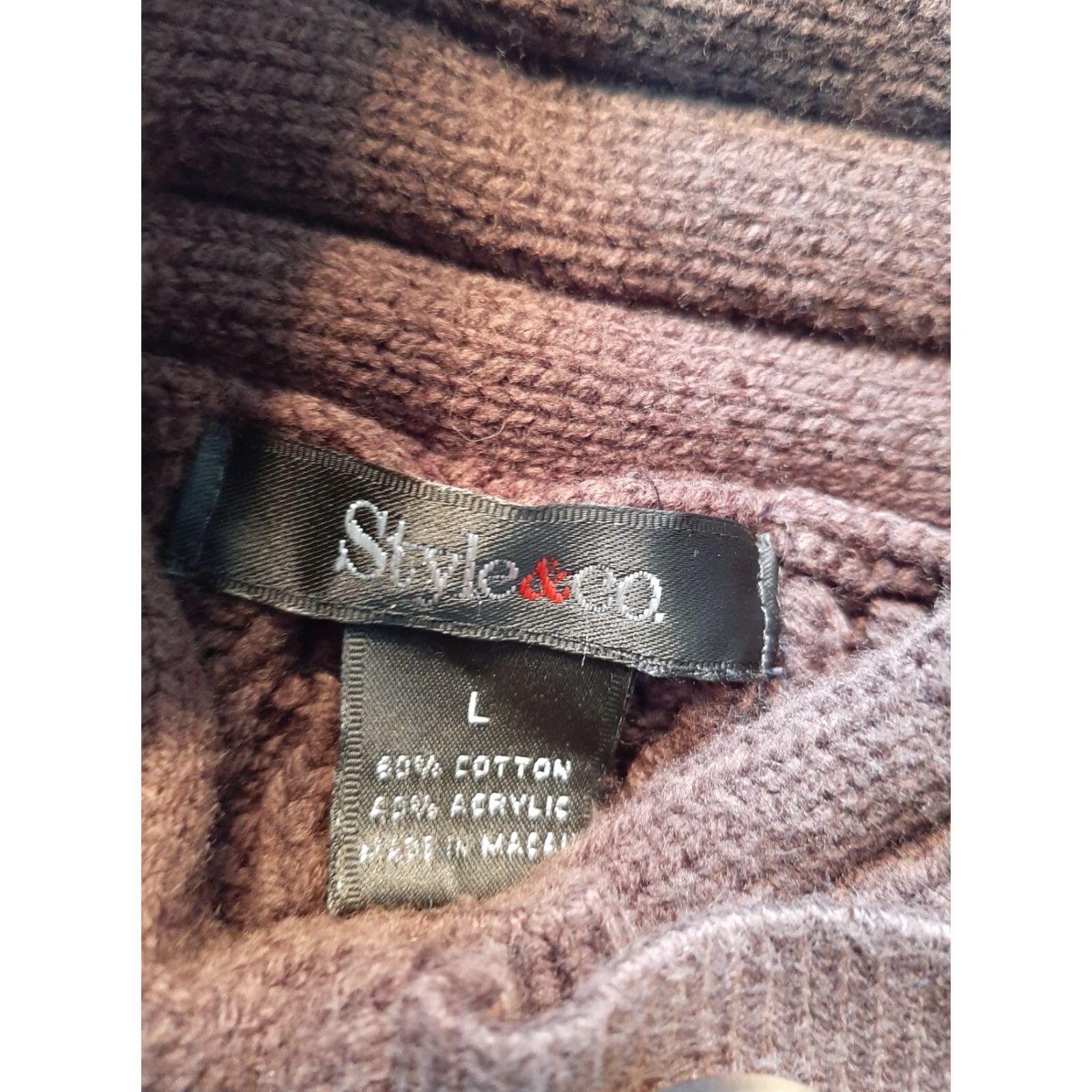 Vintage Style & Co Womens Sweater Short Sleeve Brown Large L Cable-Knit Sweater Womens, Style & Co, Regular Size, Brown, Brown, Style & Co, 100% Cotton? Size XL / US 12-14 / IT 48-50 - 4 Thumbnail