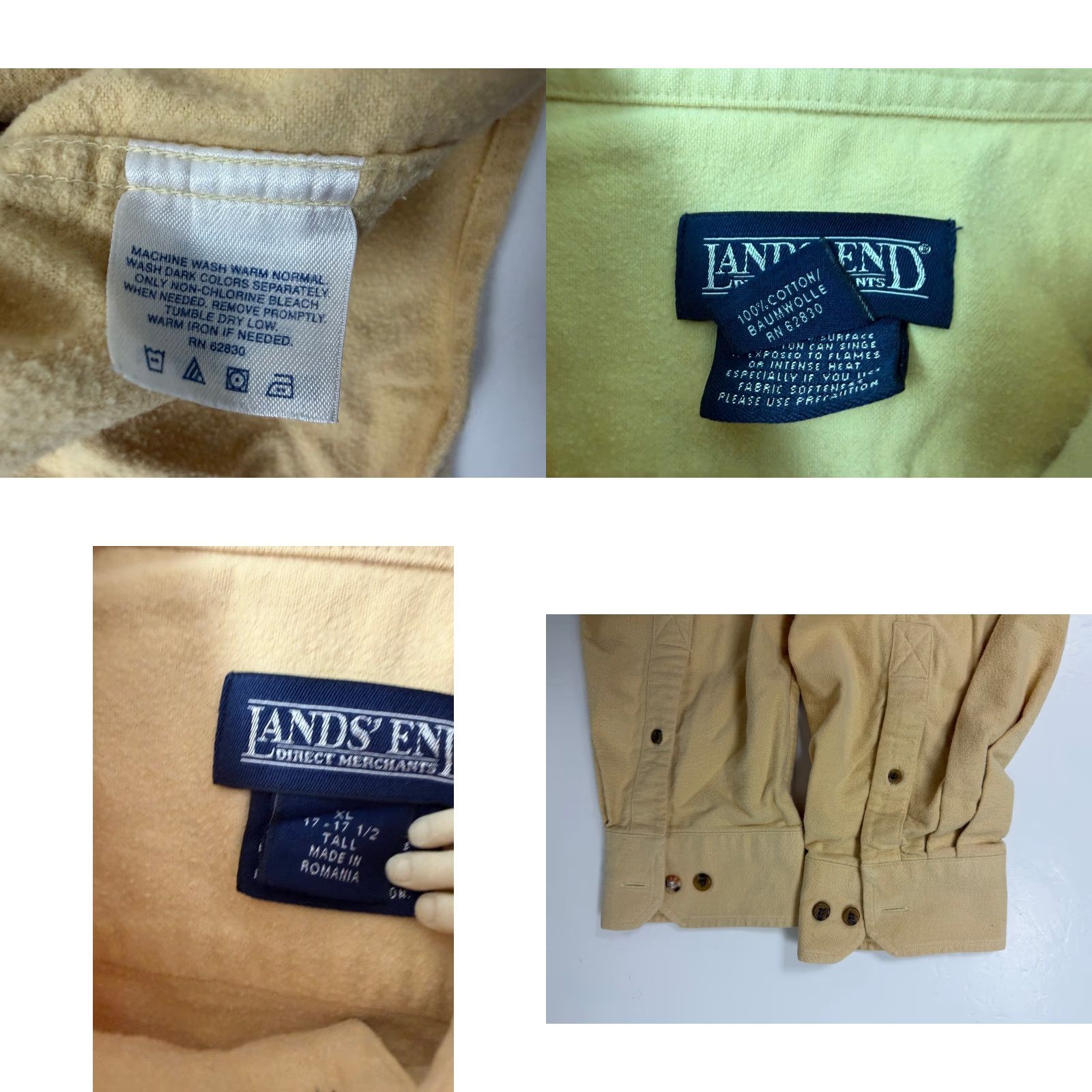 Lands' End VINTAGE Lands' End Chamois Flannel Shirt Mens XLT Tall Yellow Cotton Heavyweight Button-Up Regular Size US XL / EU 56 / 4 - 9 Thumbnail