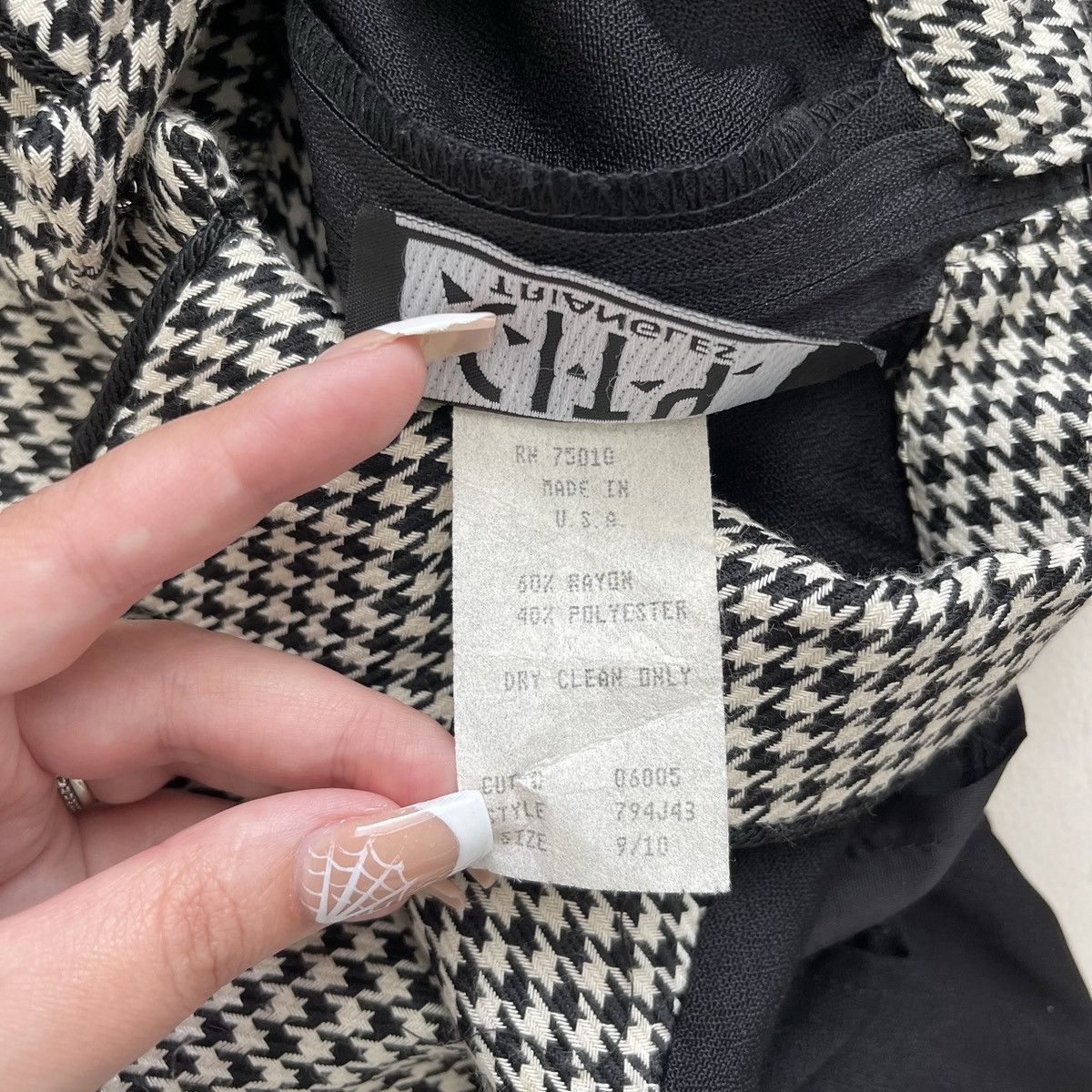 Vintage CITY TRIANGLES Vintage 90s Black White Houndstooth Jumpsuit Size 32" / US 10 / IT 46 - 14 Thumbnail