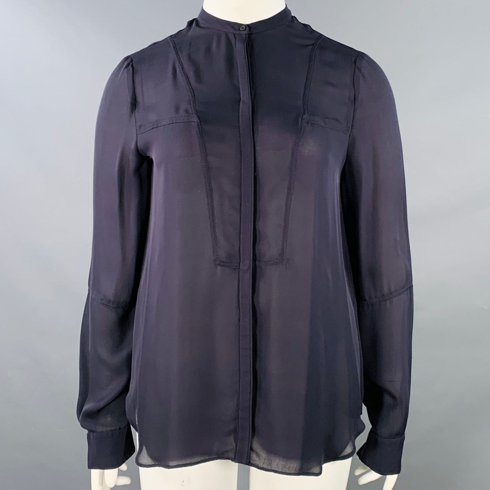 A.L.C. A.L.C. Size L Black Hidden Buttons Collarless Blouse Size L / US 10 / IT 46 - 1 Thumbnail