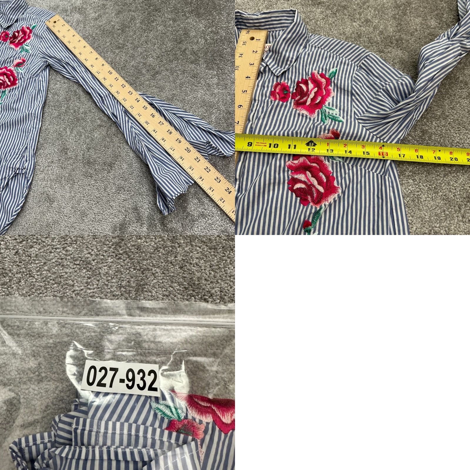 Merona Merona Shirt Womens XS Blue Striped Embroidered Bell Sleeve Button-Up Size XS / US 0-2 / IT 36-38 - 9 Thumbnail