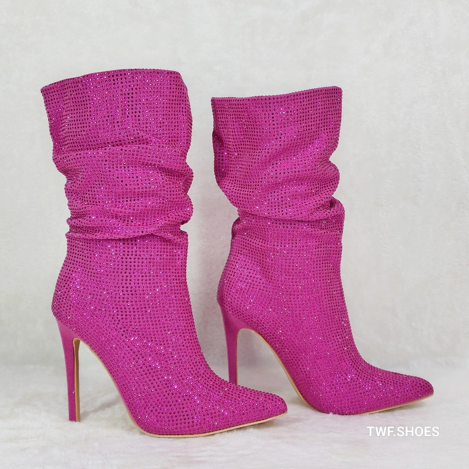 Other Resolve Sparkling Pink Rhinestone High Heel Slouch Calf Boot Size US 6 / IT 36 - 4 Thumbnail