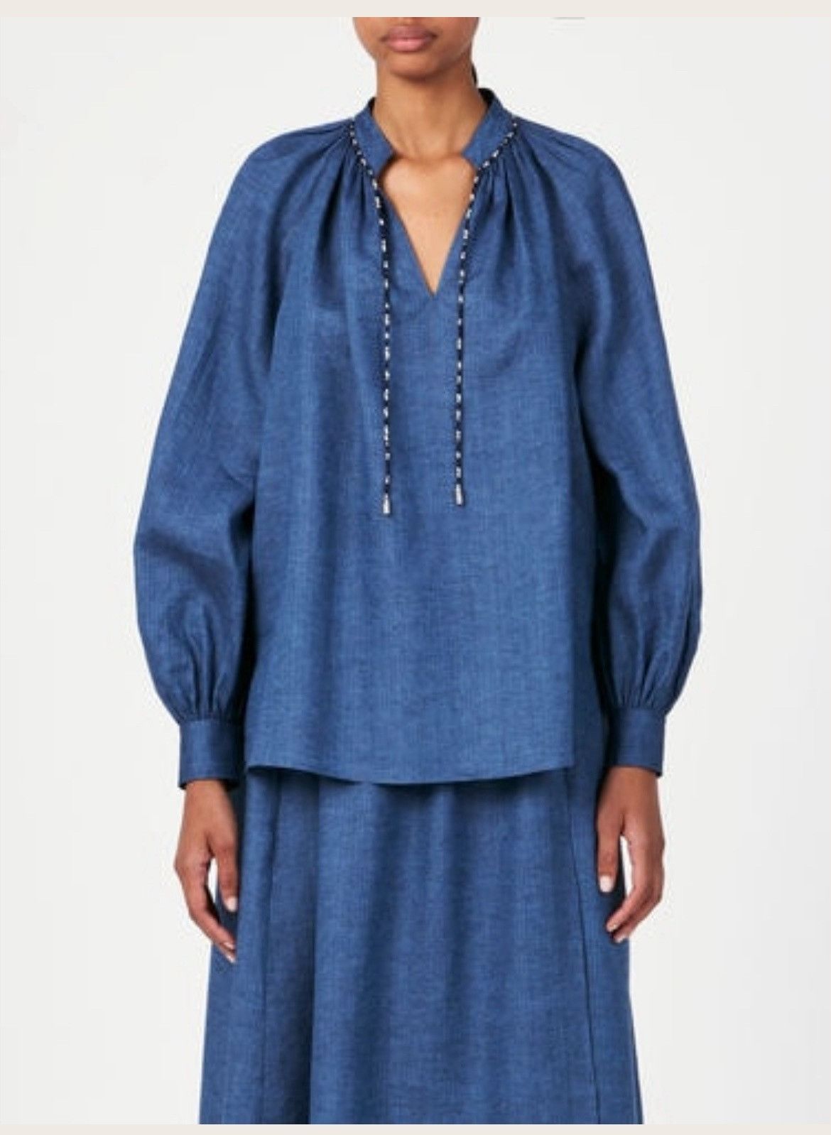 Loro Piana o1srvl11e0725 FAN6557 Molly Linen Shirt in Blue Size L / US 10 / IT 46 - 2 Thumbnail