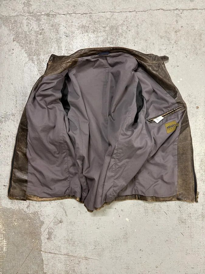 Kenzo Kenzo Brown Eroded Racer Leather Jacket Size US M / EU 48-50 / 2 - 7 Thumbnail