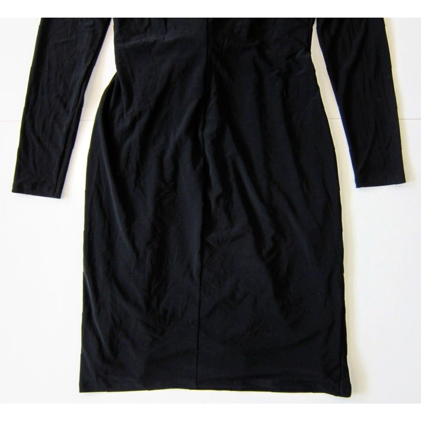 Ralph Lauren VINTAGE Ralph Lauren Black Diamond Stretch Long Sleeve Ruffle Ruched Wrap Dress 10 Women's Dress Black 90s Style Wrap Dress Womens Size L / US 10 / IT 46 - 6 Thumbnail