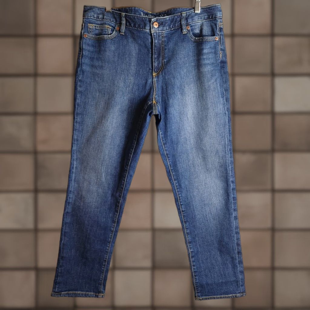 Lands' End VINTAGE Lands End Womens Midrise Slim Ankle Crop Jeans-Size 14 Blue 27 Inseam Womens Size 36" / US 14 / IT 50 - 1 Thumbnail