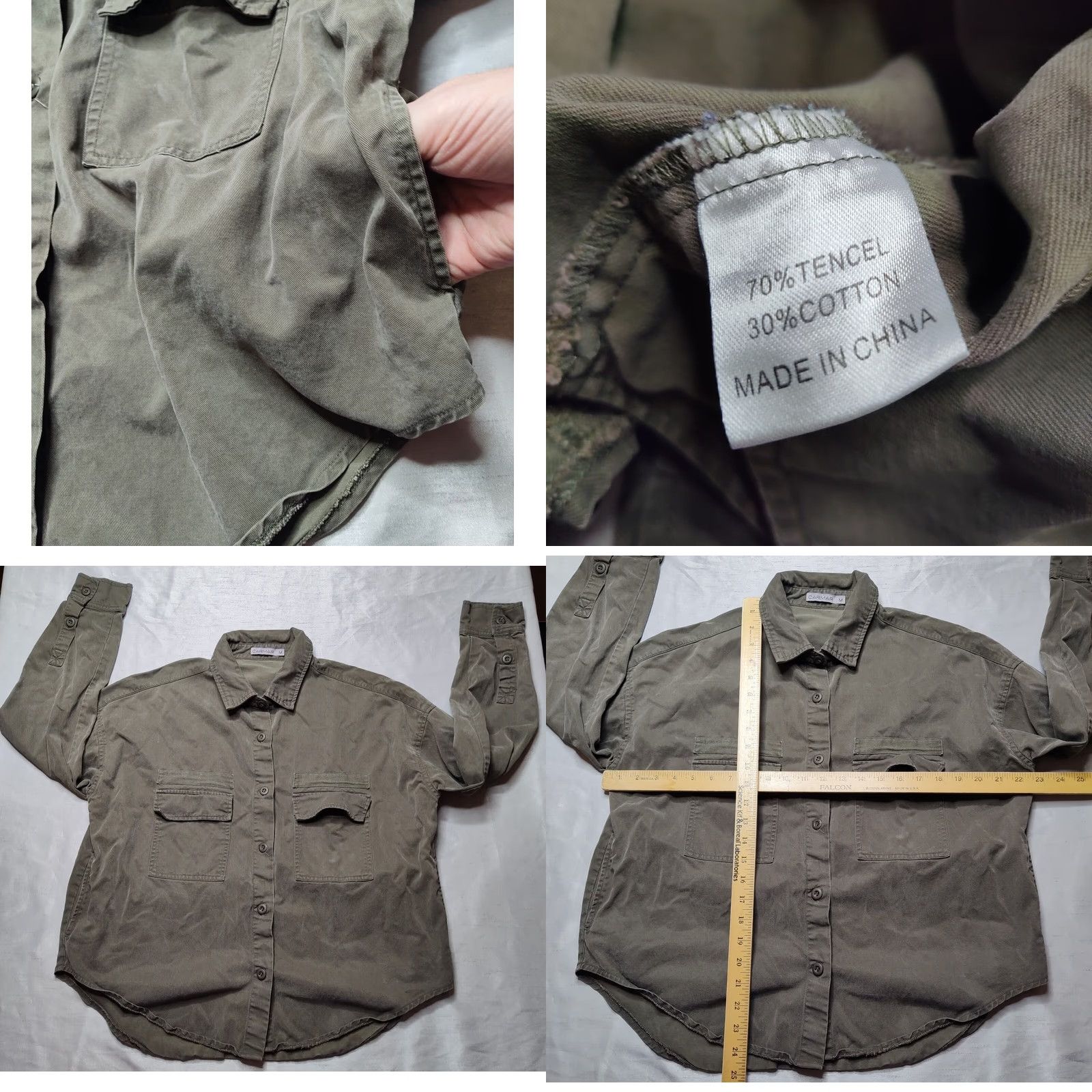 Olive CARMAR Shacket Olive Drab Tencel Blend Long Sleeve Button Womens Medium Green Casual All Seasons Pockets Jacket Size M / US 6-8 / IT 42-44 - 8 Thumbnail