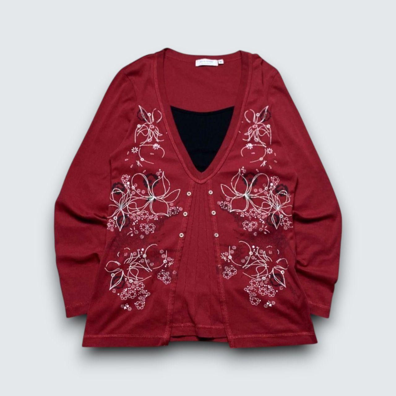 Japanese Brand 00s Flower Embroidered Longsleeve Red M Size M / US 6-8 / IT 42-44 - 1 Thumbnail