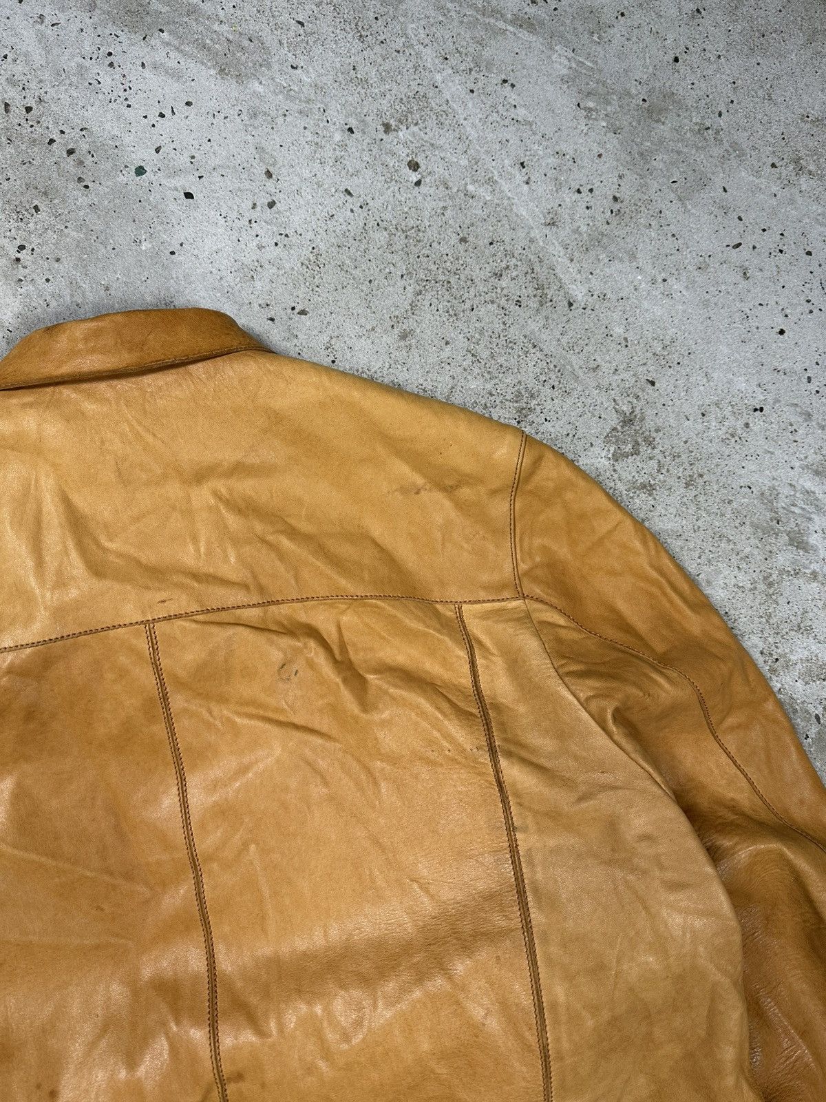 Genuine Leather × Vintage Vintage 90s Distressed Orange Brown Leather Utility Jacket Size US L / EU 52-54 / 3 - 19 Thumbnail