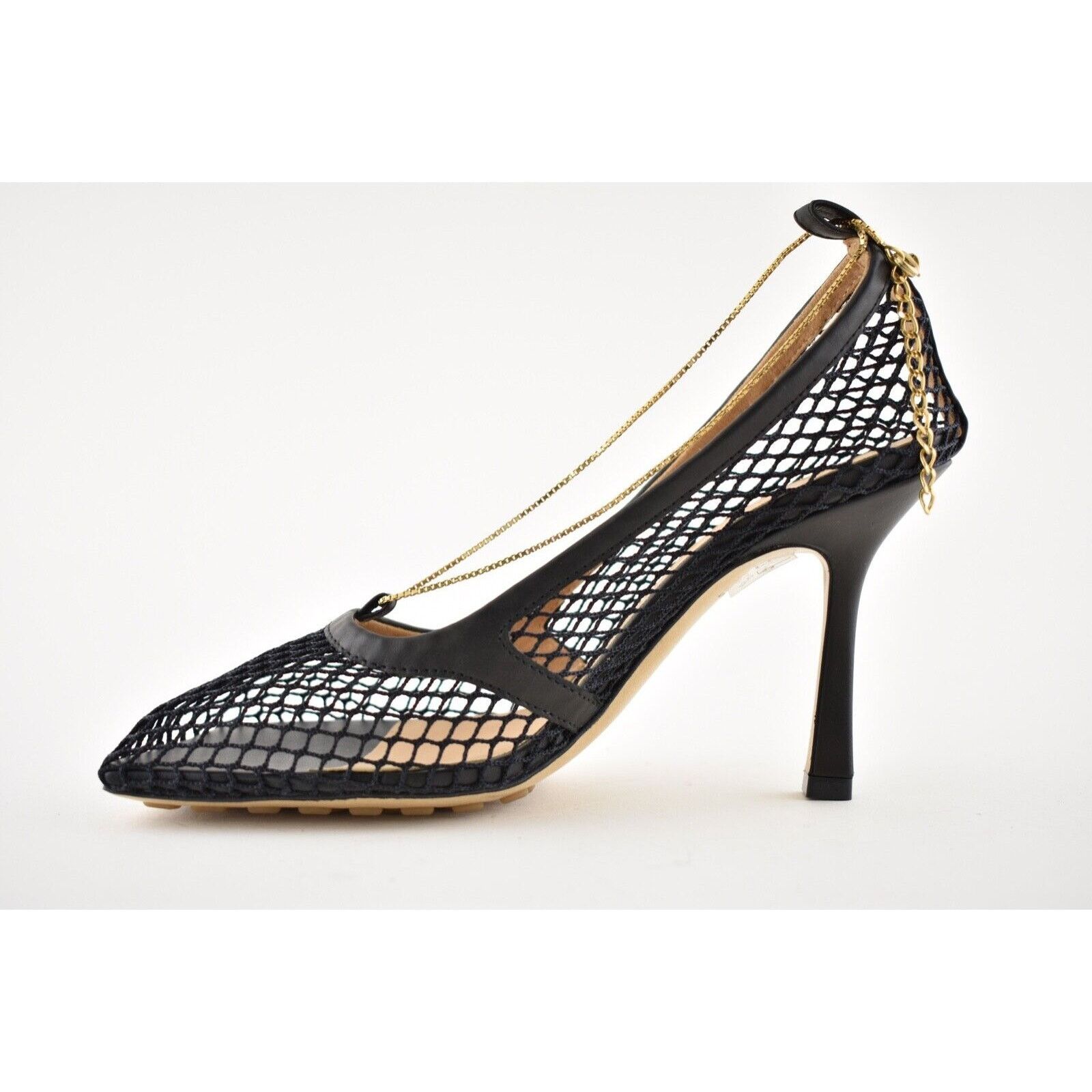 Bottega Veneta Net Mesh Leather Square Toe Gold Chain Sandal Heel Pump 41 Size US 11 / IT 41 - 9 Thumbnail