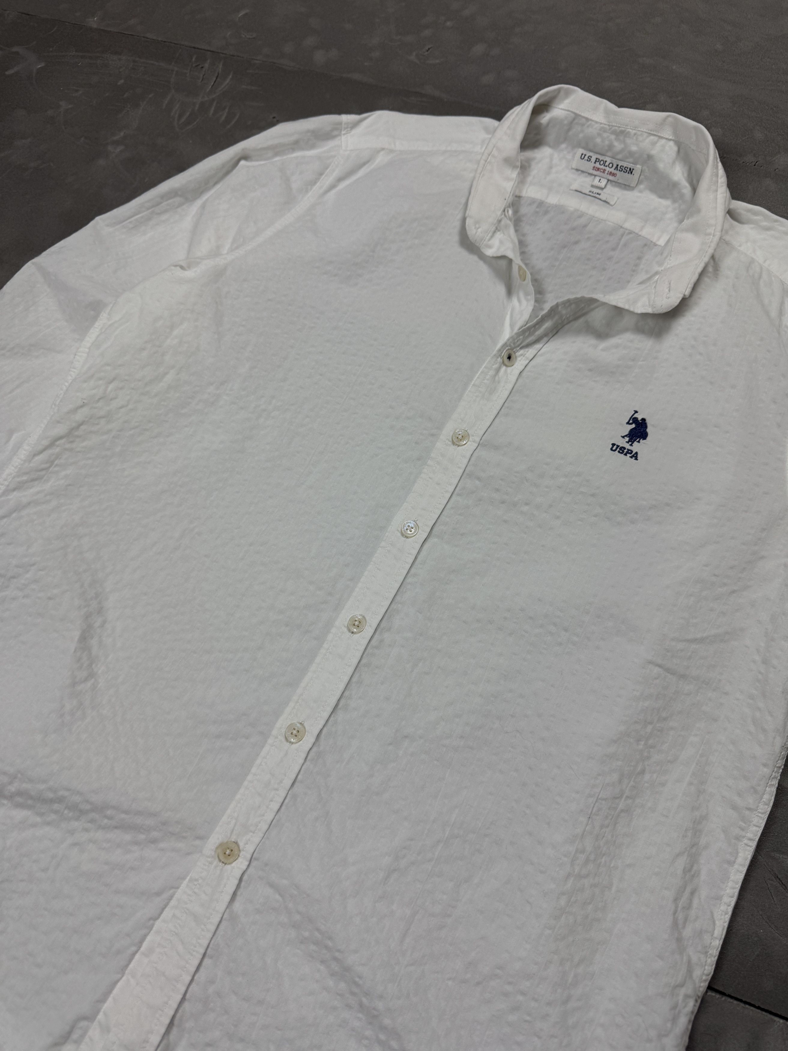 U.S. Polo Assn. × Vintage U.S. Polo Assn white summer formal shirt y2k casual Size US L / EU 52-54 / 3 - 5 Thumbnail