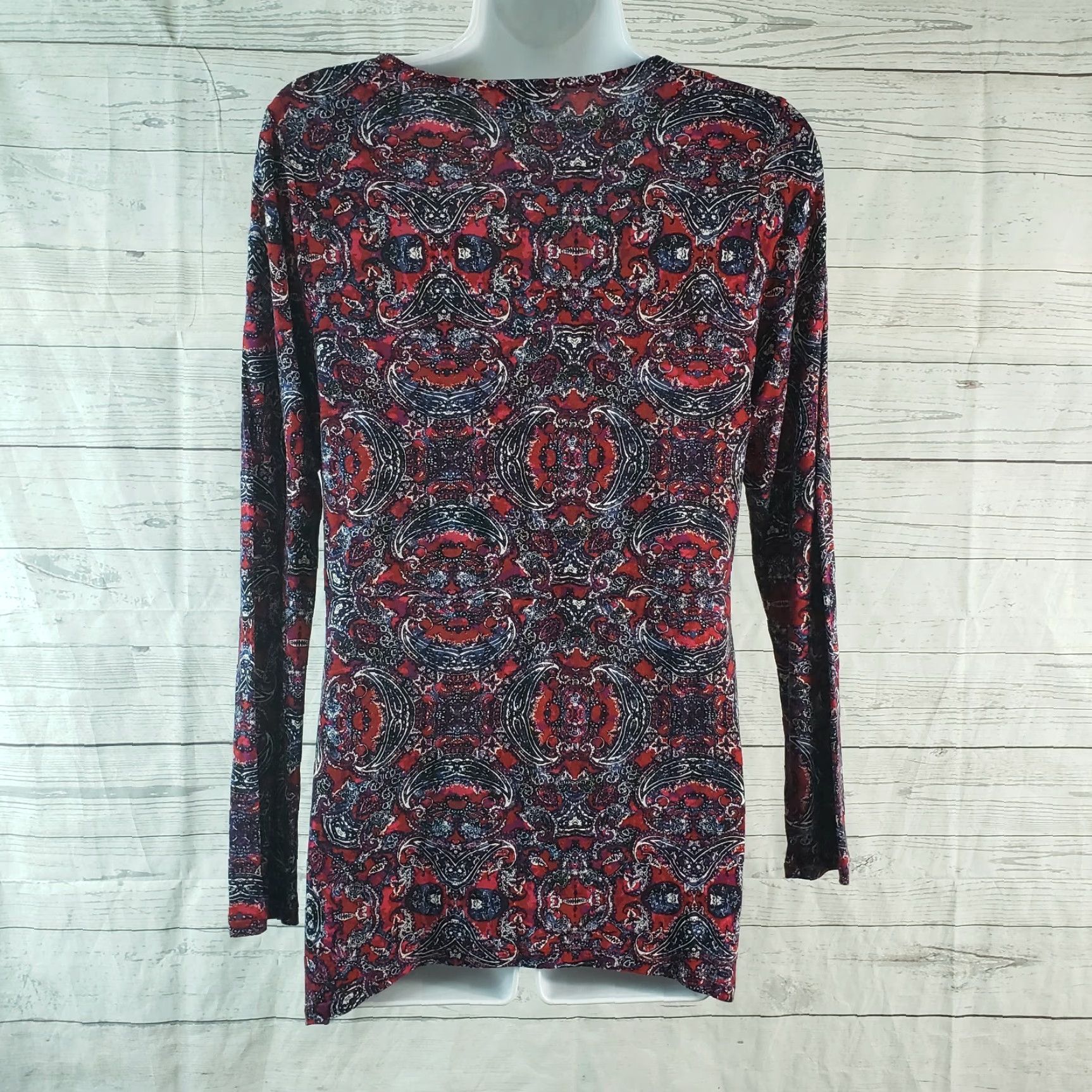 J. Jill J Jill Womens Top Shirt Long Sleeve Red Black Paisley Scoop Neck Rayon Blend Small) Size S / US 4 / IT 40 - 4 Thumbnail