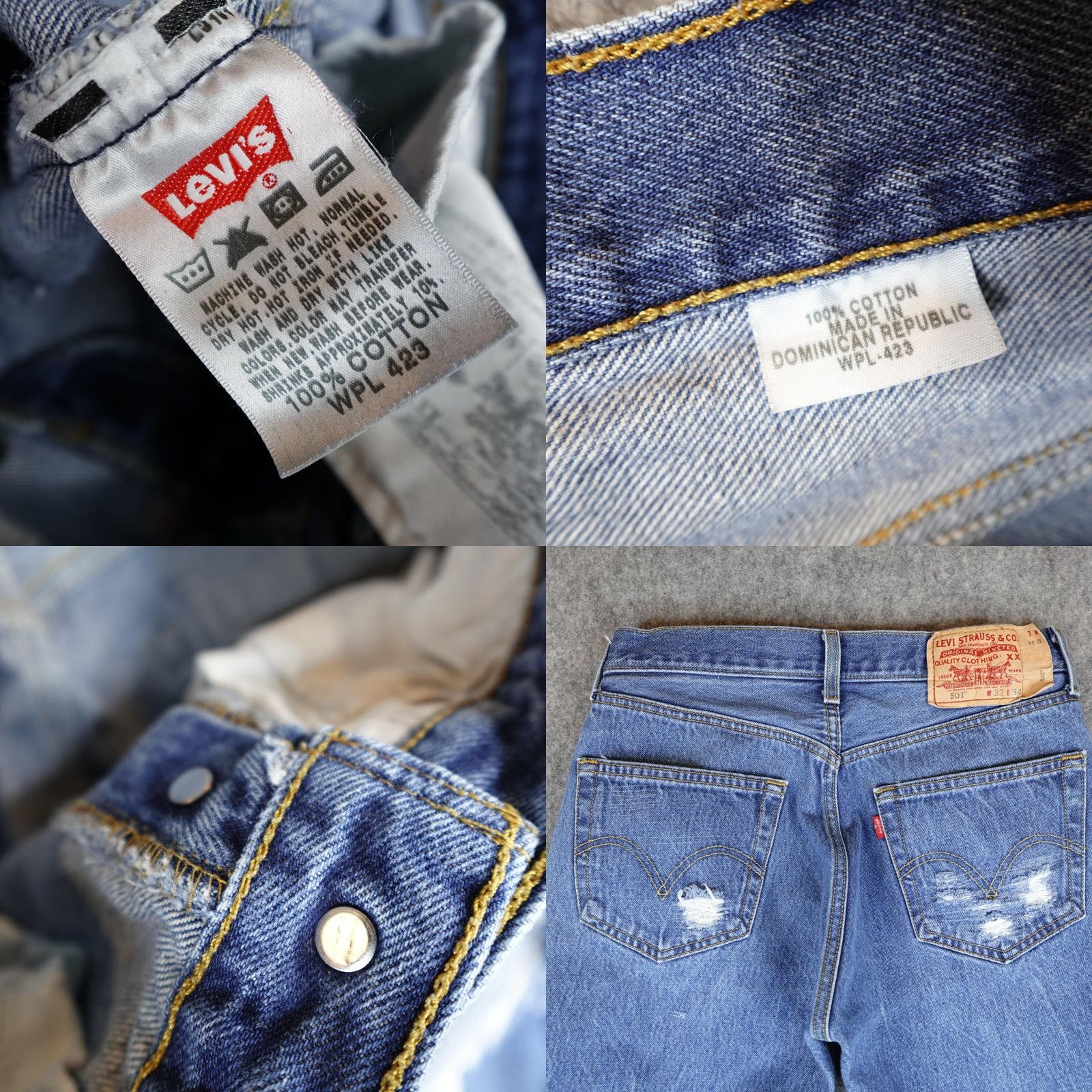 VINTAGE Levi's 501 Jeans Mens 31x32 Blue Distressed Button Fly Denim Pants Y2K