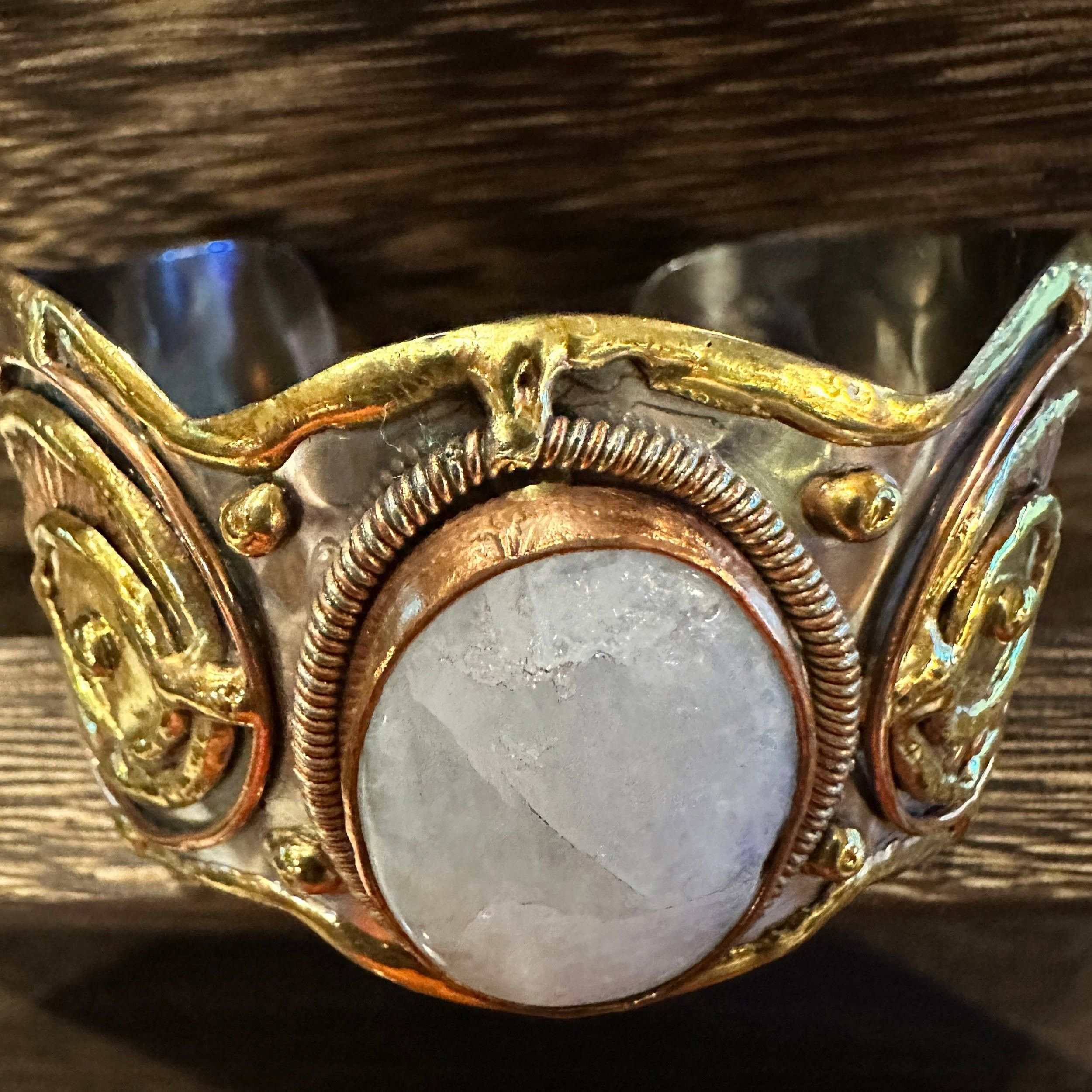 Other Artisan-Made 2-Inch Wide Cuff Bracelet with White Moonstone Size ONE SIZE - 4 Thumbnail