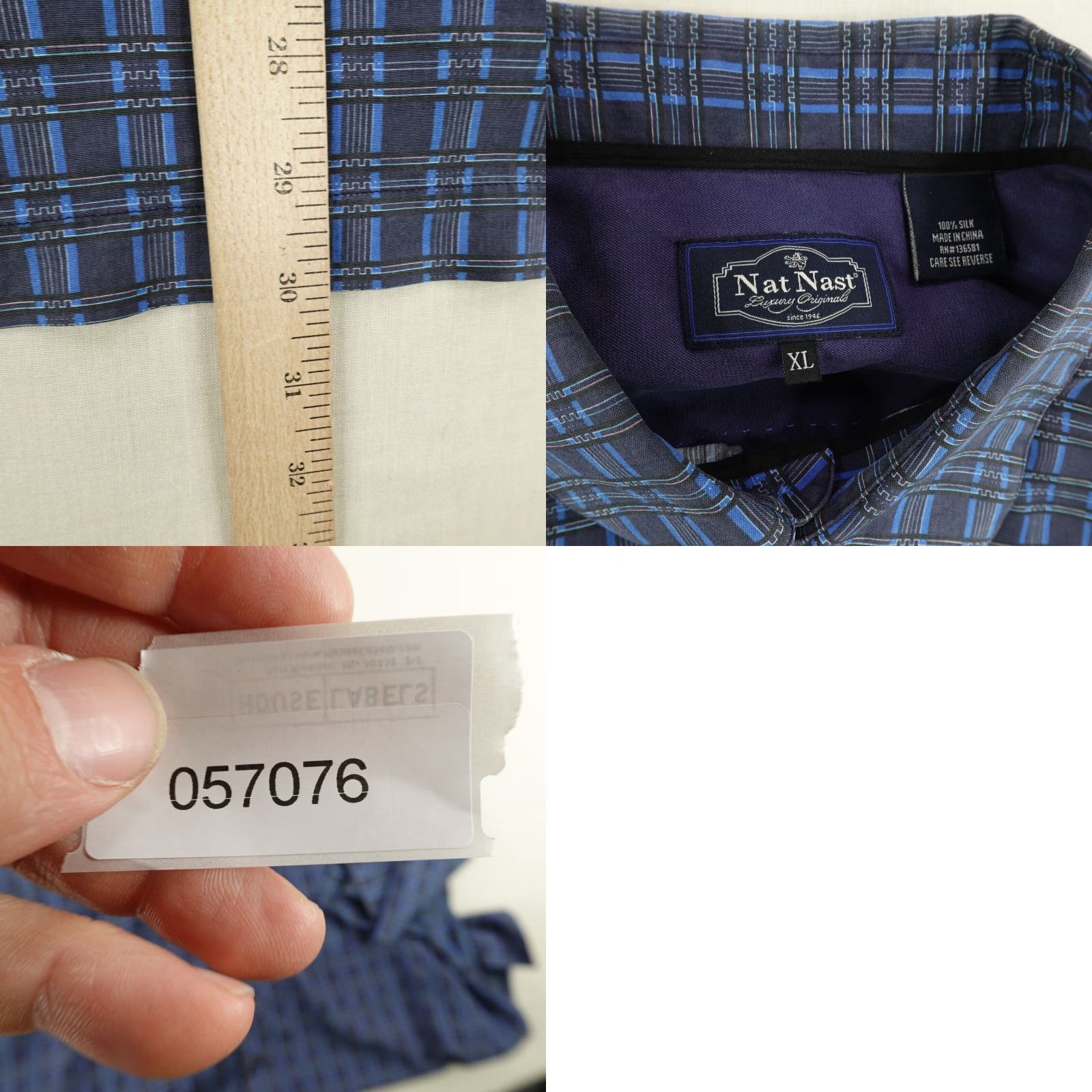 Nat Nast VINTAGE Nat Nast Men’s Shirt XL Blue Plaid Silk Short Sleeve Collared Button-Up Beach Outdoor Size US XL / EU 56 / 4 - 8 Thumbnail