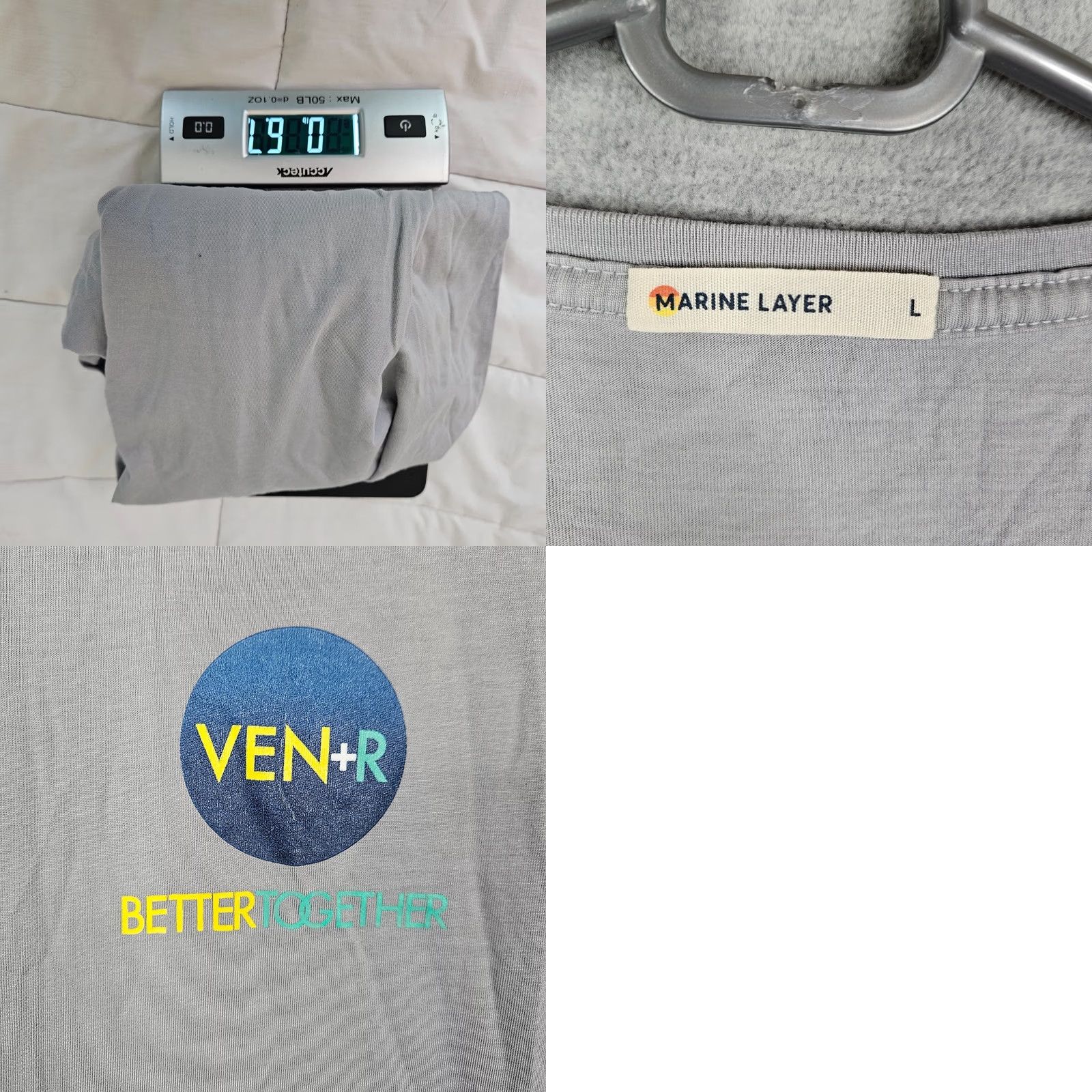 Marine Layer MARINE LAYER Logo Tee Sz L Mens Gray Cotton Short Sleeve Crew Neck T-Shirt L Size US L / EU 52-54 / 3 - 8 Thumbnail