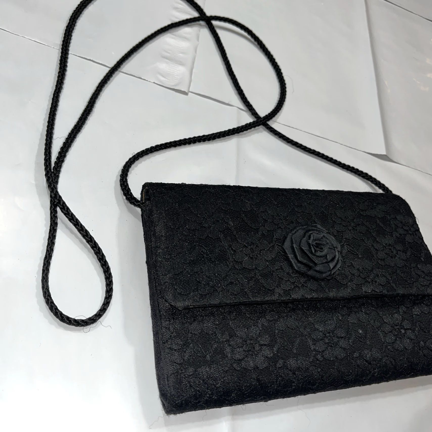 Vintage VINTAGE Black LACE formal Purse Evening Bag Magnetic Flap Crossbody Strap Small Clutch Women Size ONE SIZE - 4 Thumbnail