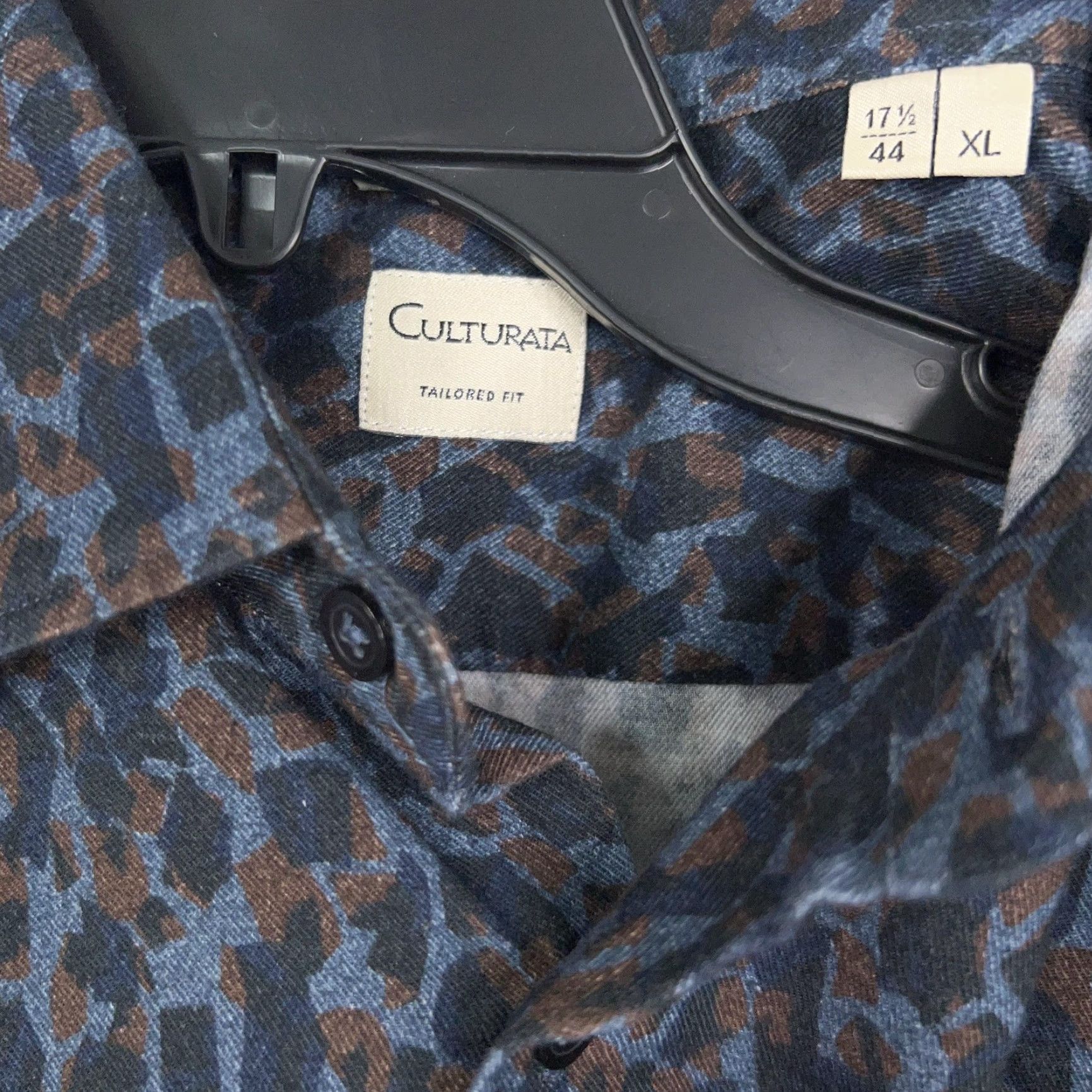 Vintage Culturata Shirt Mens XL Blue Brown Geometric Print Tailored Fit Made Italy Dress Shirt Mens XL Blue Brown Geometric Print Italy Dress Shirt Size 46R - 5 Thumbnail