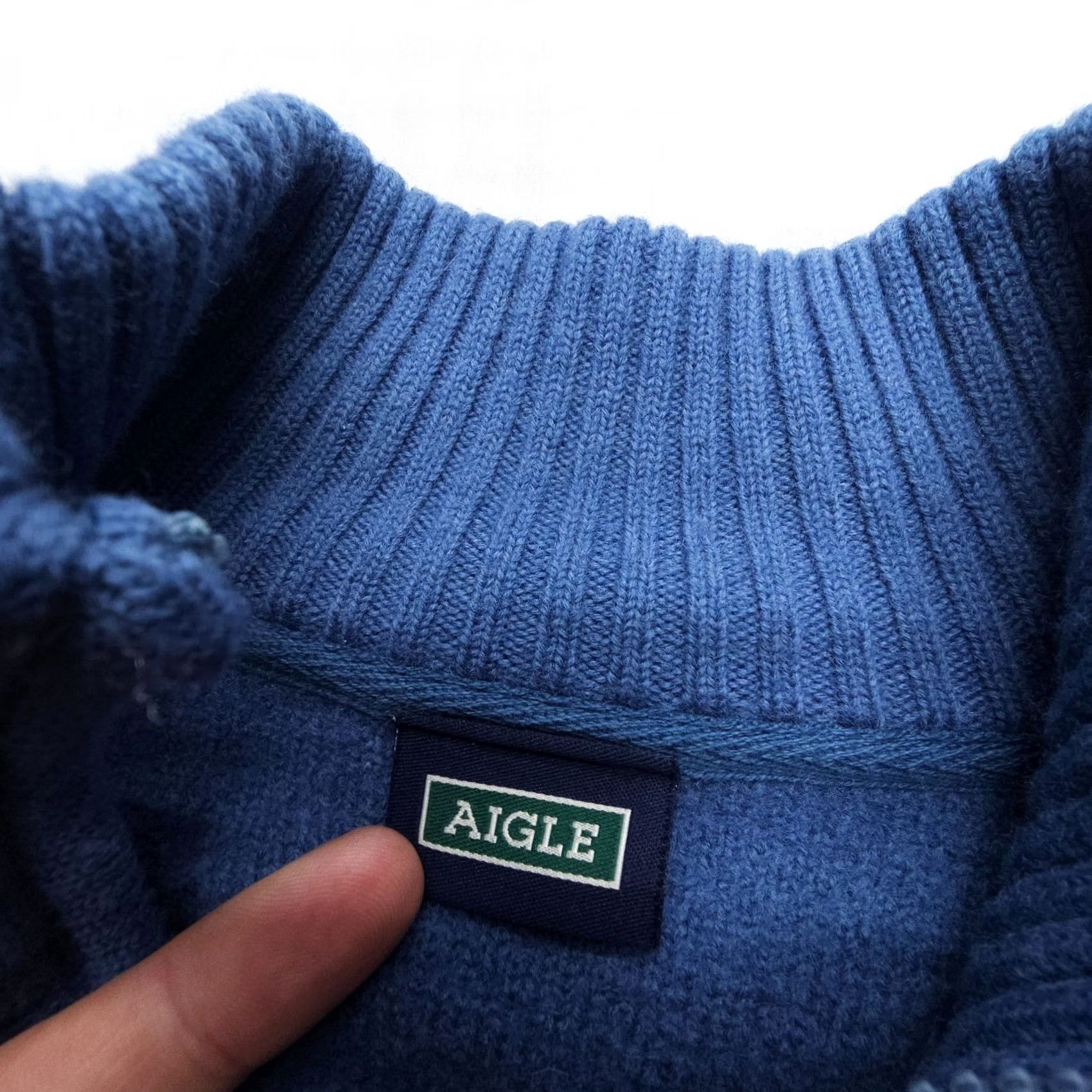 Aigle Aigle Sweater Shirt Wool 1/4 Zip XL Blue Classic Pullover Mens Regular Knit Zip Logo Mock Neck Short Brand: Aigle Size US XL / EU 56 / 4 - 3 Thumbnail