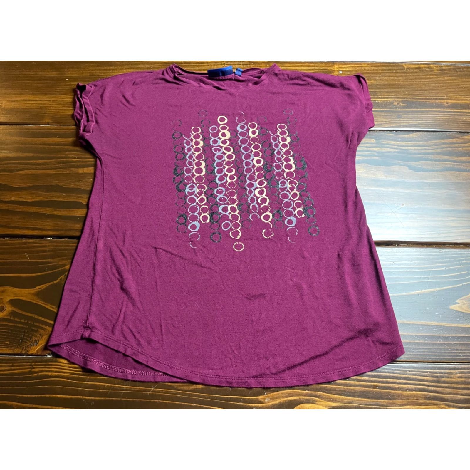 Apt. 9 APT.9 T-Shirt Women's Size S Burgundy Short Sleeve Round Neck Sparkled Geometric Size S / US 4 / IT 40 - 2 Thumbnail