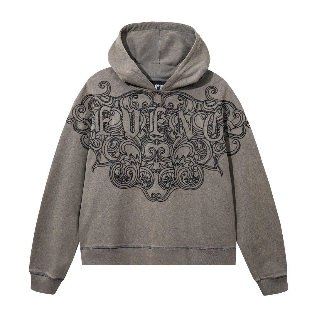 Image of Revenge Crest Embroidered Hoodie Distressed Grey Size Xxl Ds, Men's