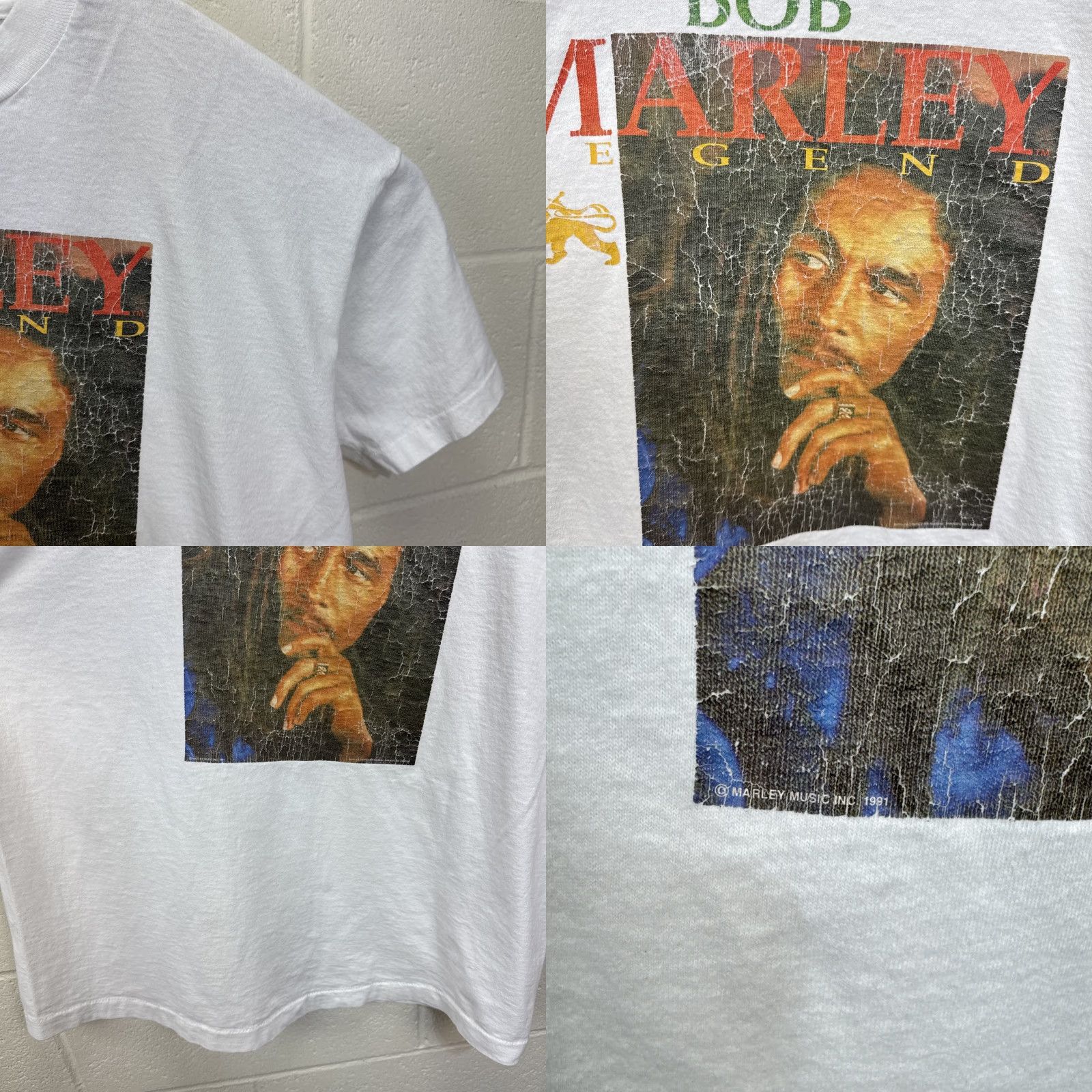 Vintage VINTAGE Bob Marley Music INC LEGEND REGGAE T Shirt Portrait Graphic XL White Unisex 1990s Short Sleeve Cotton Screen Stars Graphic Tee Size US XL / EU 56 / 4 - 8 Thumbnail