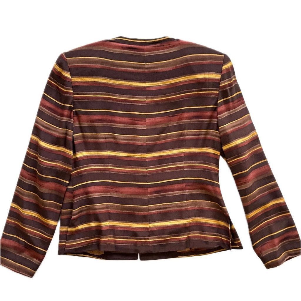 Kasper Kasper 2-Piece Silk Skirt Suit 6P Striped Gold Brown 4Petite Size 27" / US 4 / IT 40 - 5 Thumbnail