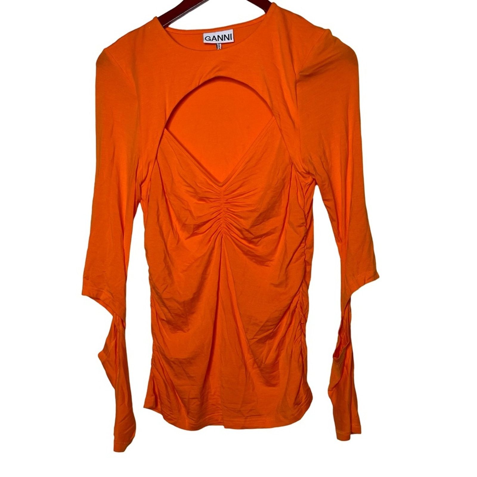 Ganni Cutout Blouse In Vibrant Orange sz 40 US 8