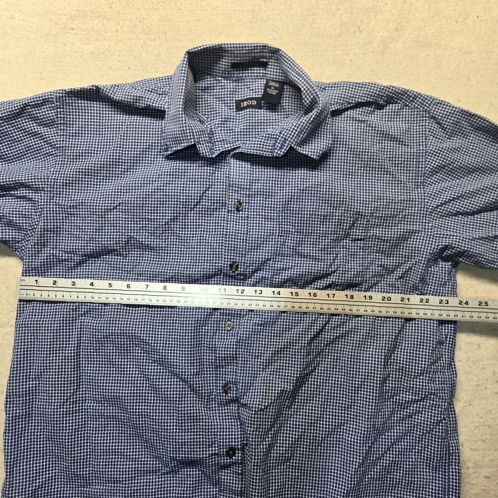 Izod Izod Button Up Shirt Blue Check Short Sleeve Adult Men's Size XL Extra Large Size US XL / EU 56 / 4 - 4 Thumbnail