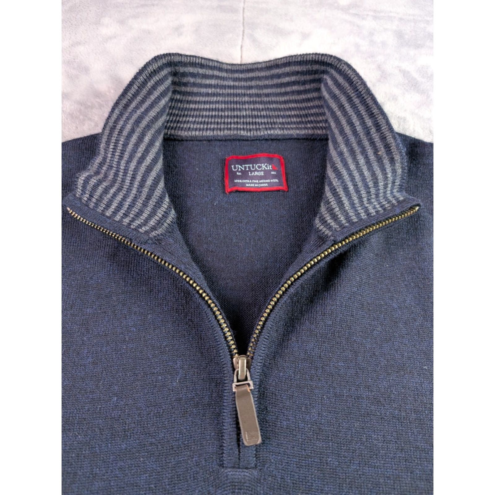 UNTUCKit UNTUCKit Belguardo Extra Fine Merino Wool 1/4 Zip Pullover Sweater Navy Men's L Size US L / EU 52-54 / 3 - 4 Thumbnail